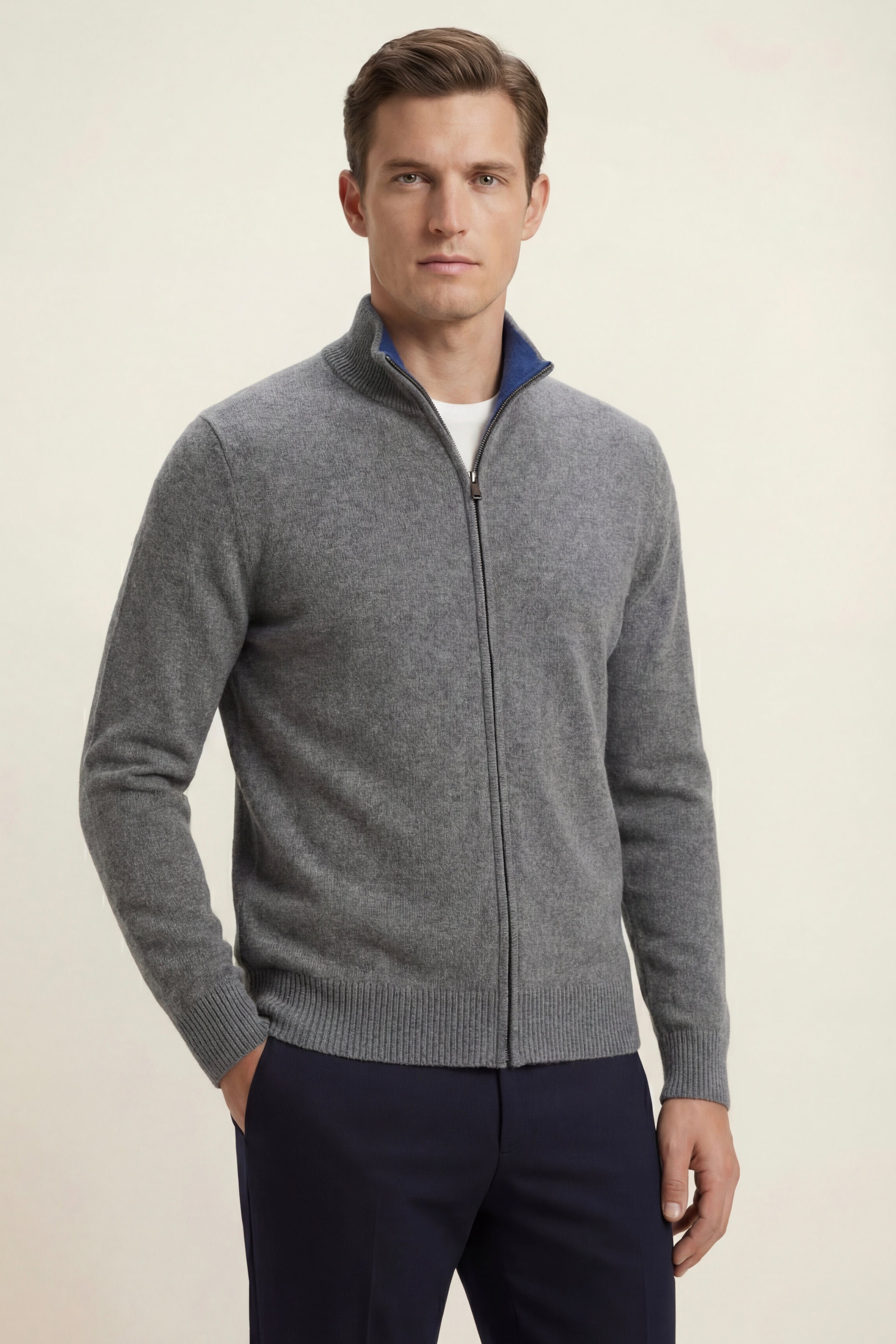 Maglia in cashmere reversibile con zip Marciello blu navy e grigio