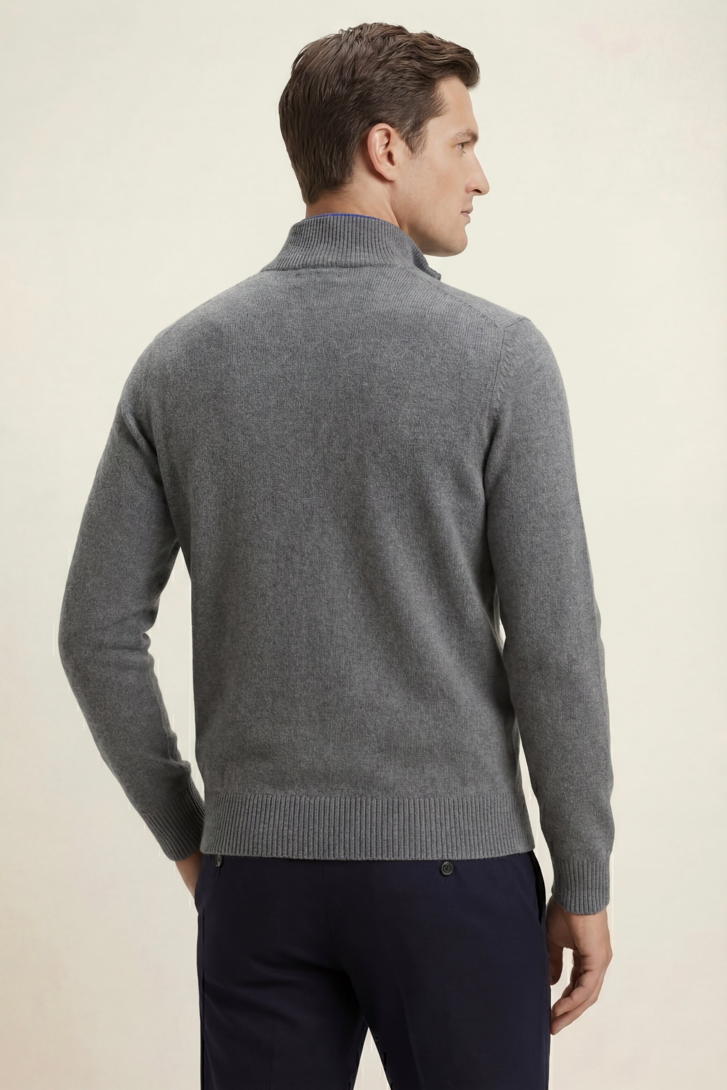 Maglia in cashmere reversibile con zip Marciello blu navy e grigio