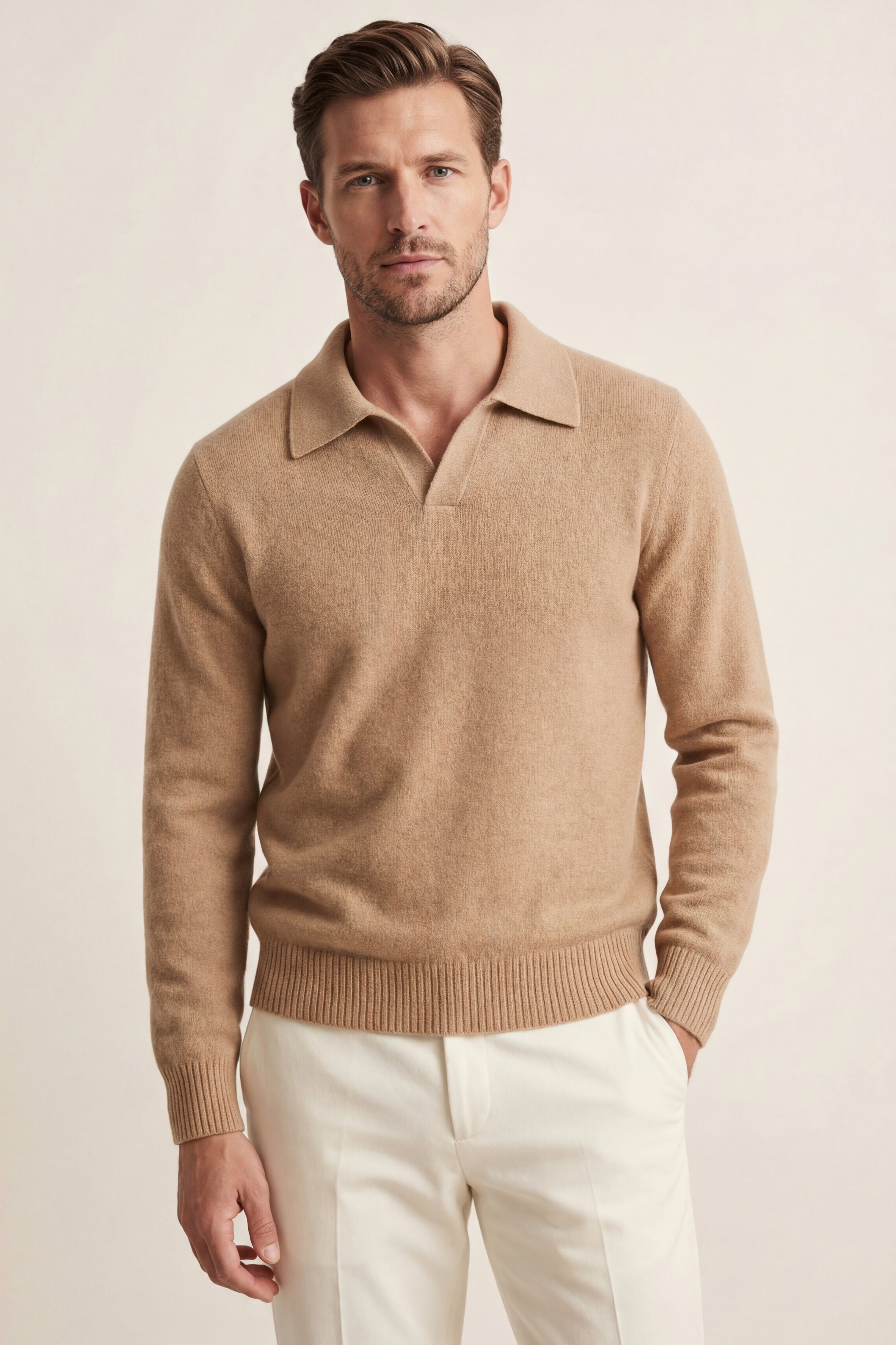 Marencio Cashmere Polo Maglia Marrone Chiaro