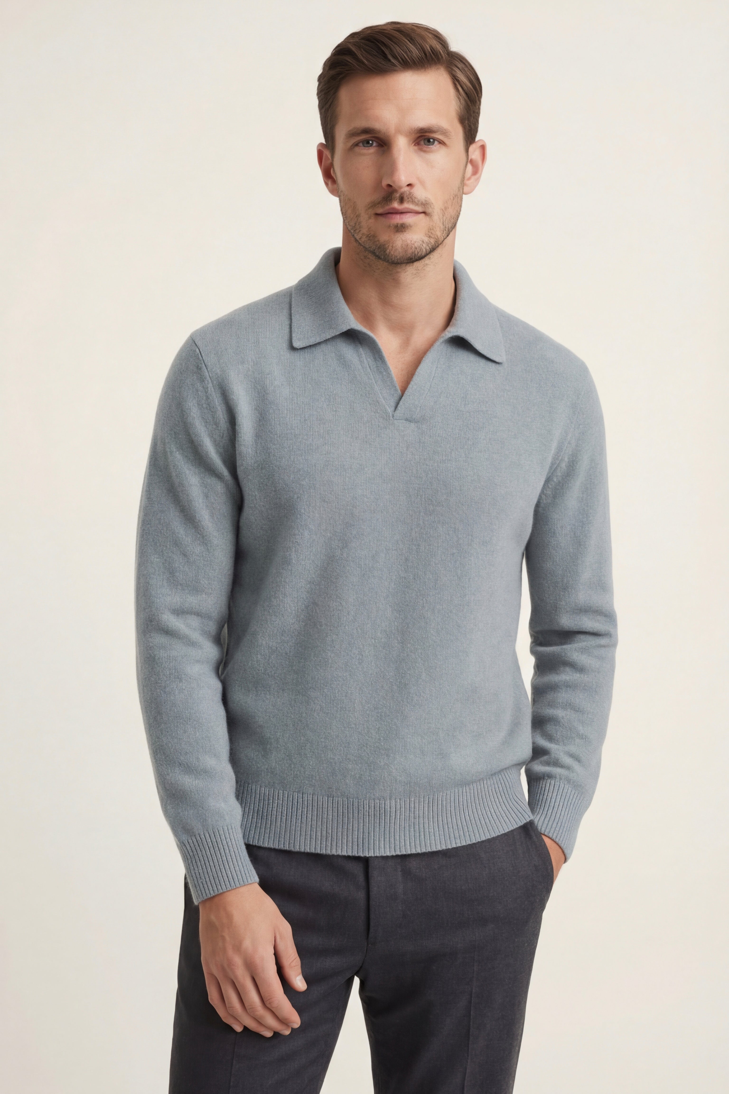 Marencio Cashmere Polo Maglia Azzurro