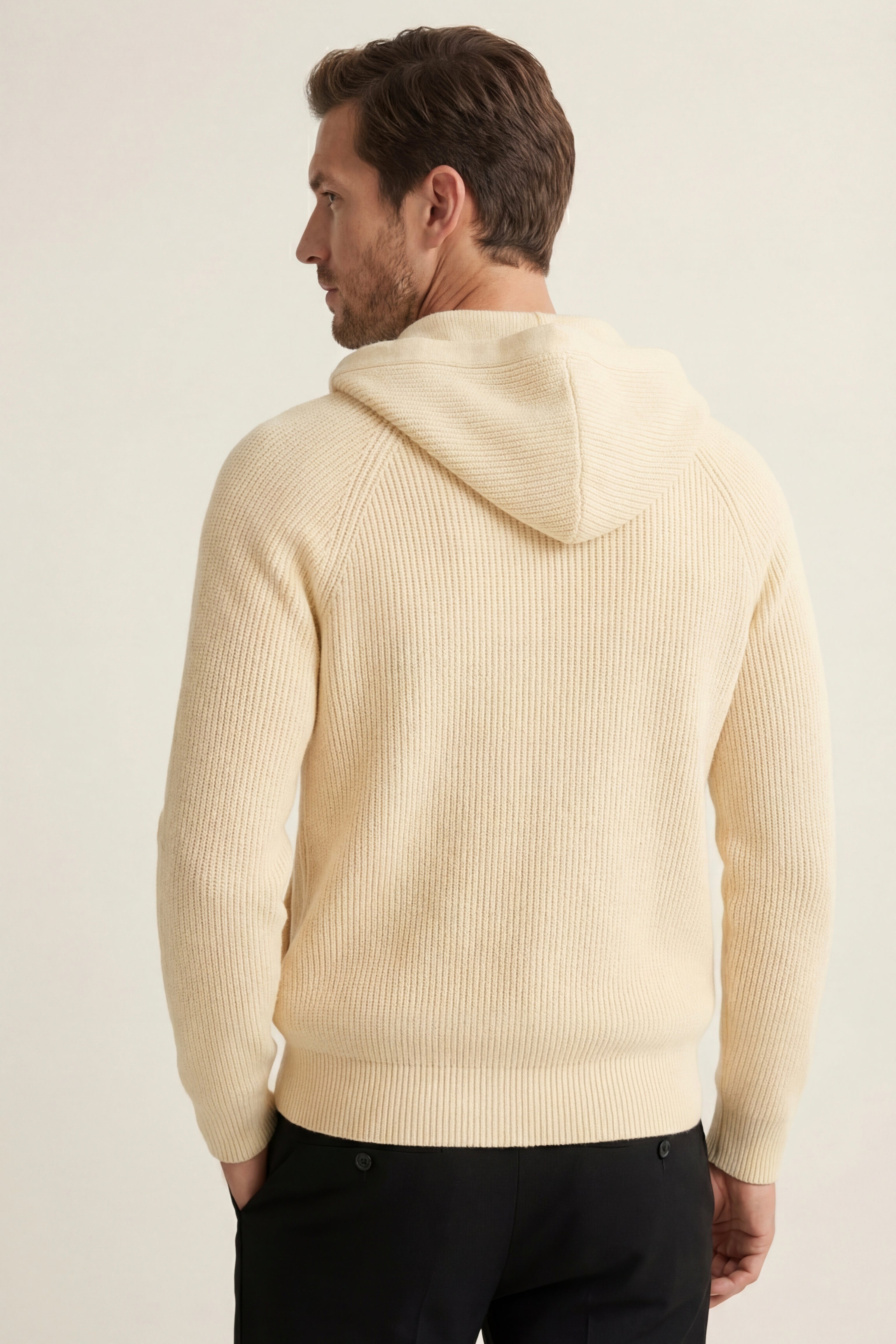 Maglione con cappuccio in merino Amalfi beige