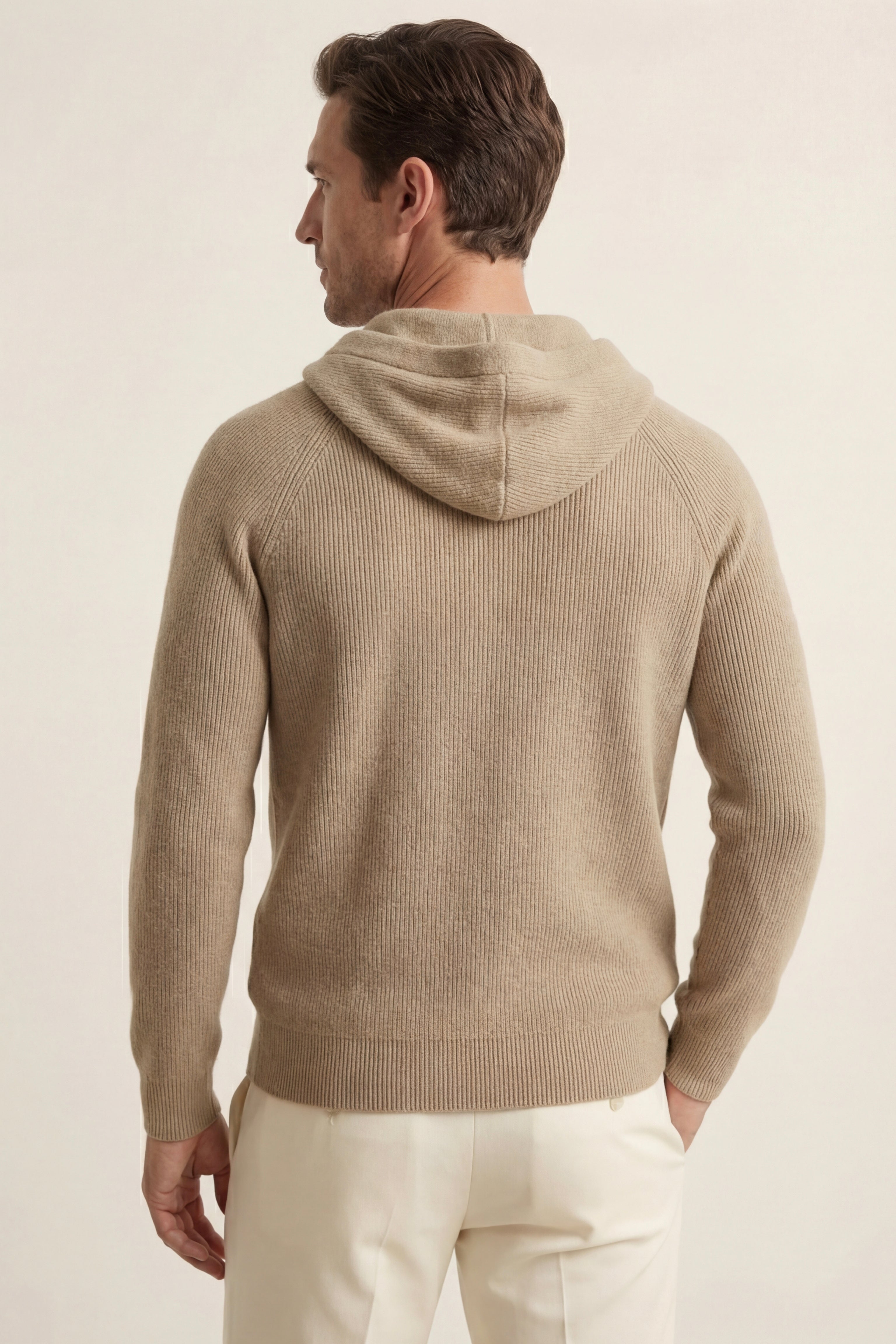 Maglione con cappuccio in merino Amalfi color talpa