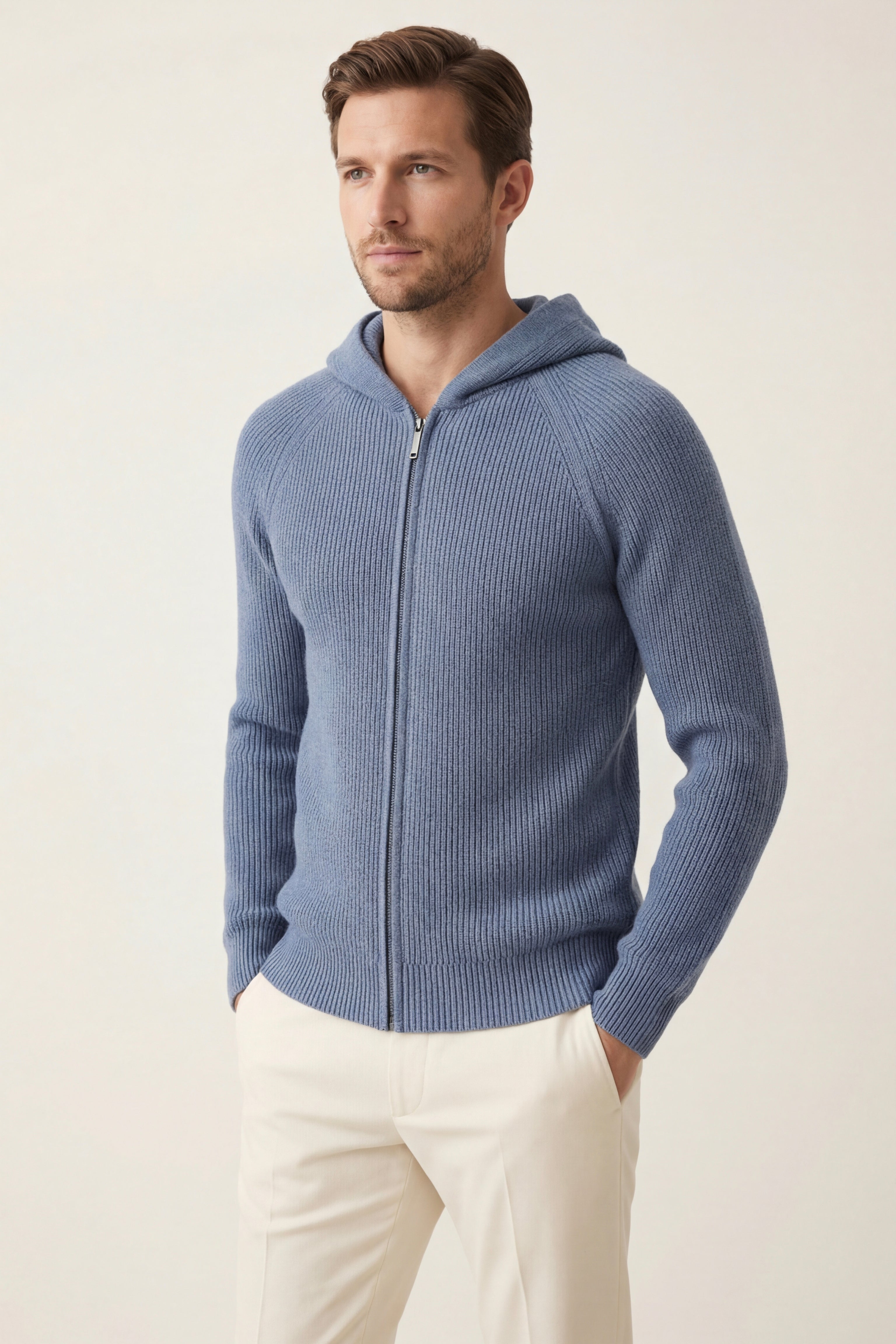 Maglione con cappuccio in Merino Amalfi Azzurro