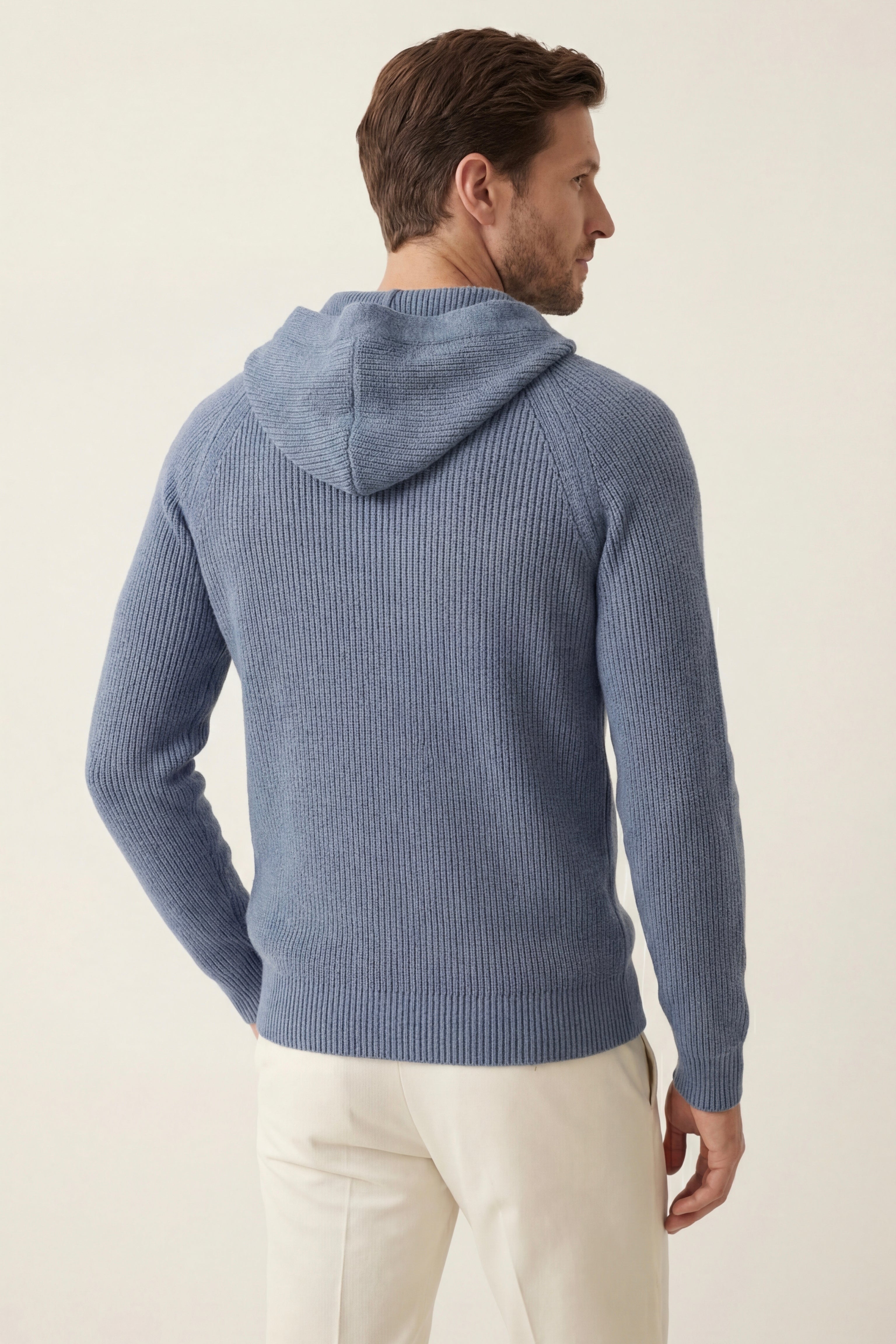 Maglione con cappuccio in Merino Amalfi Azzurro