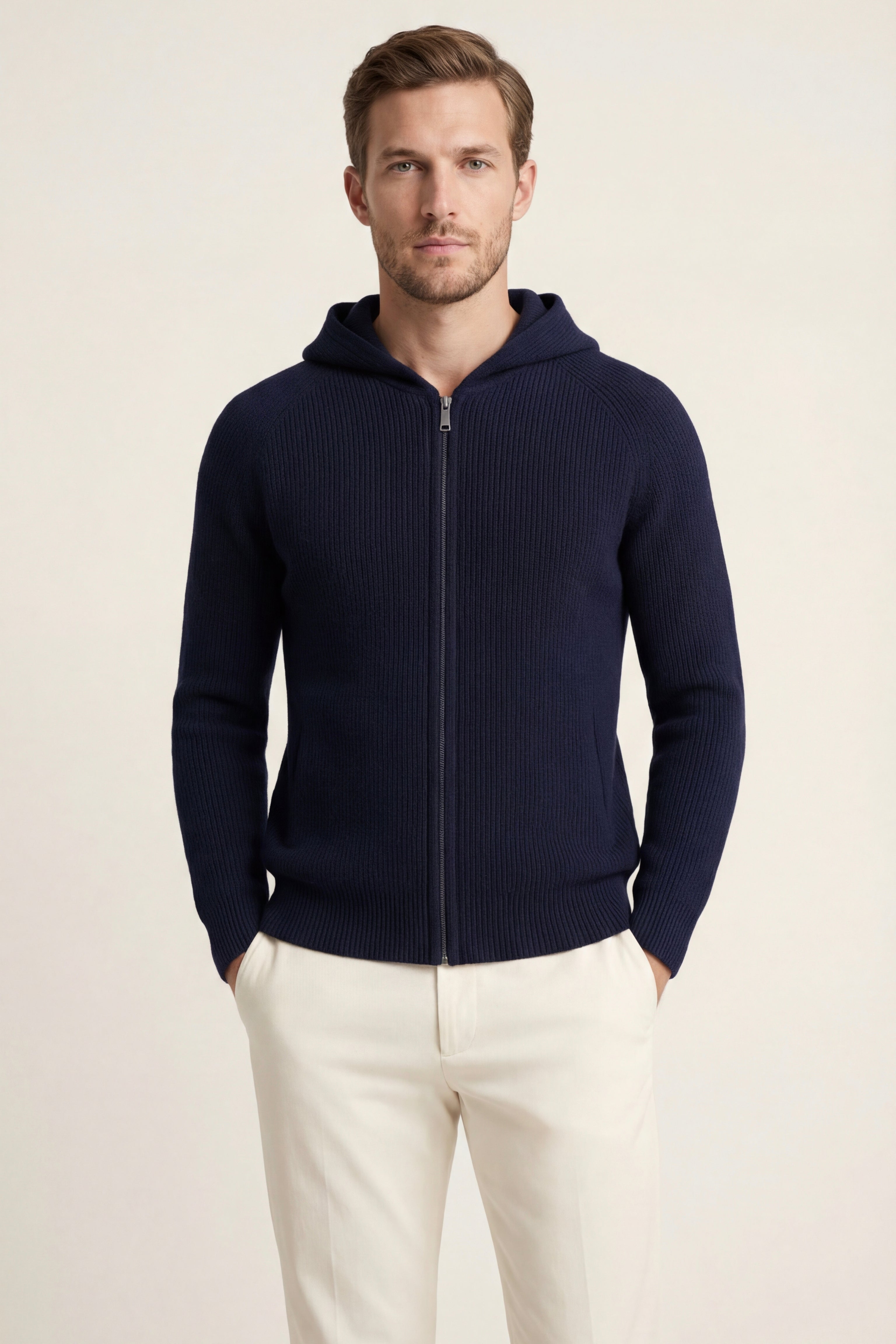 Maglione con cappuccio in merino Amalfi blu navy