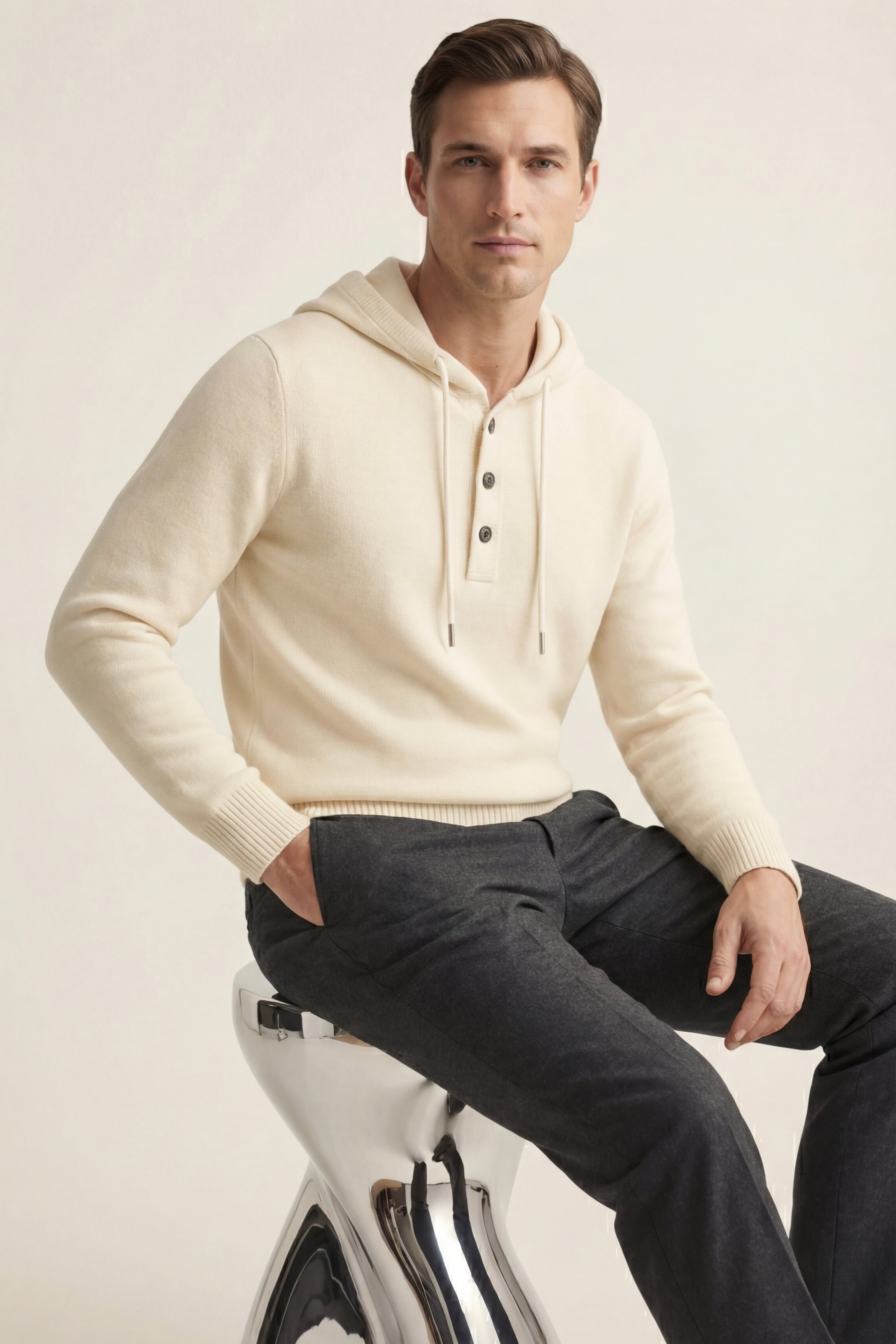 Taviano Maglia con Cappuccio Color Crema