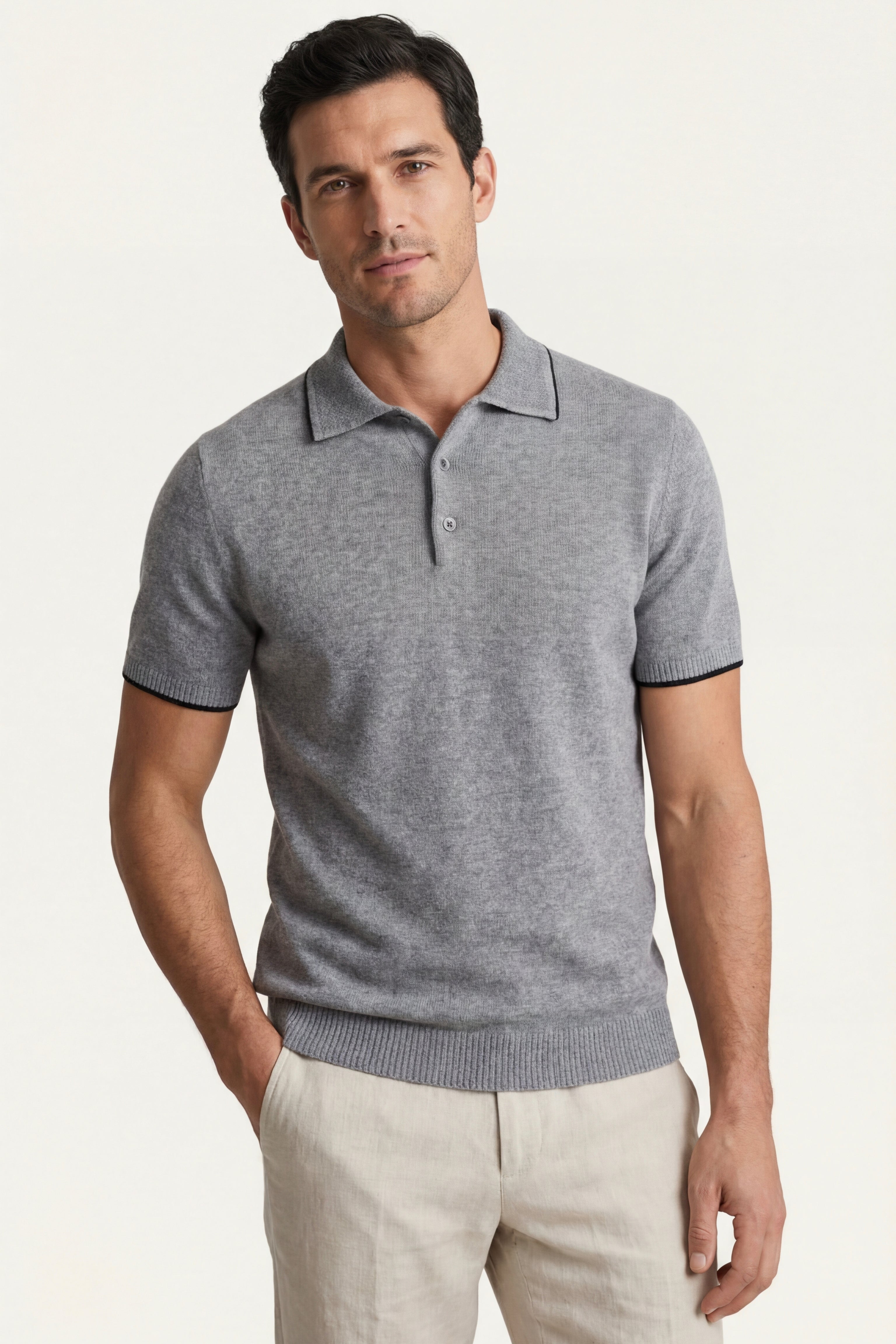 Polo in maglia Morino Merino grigia