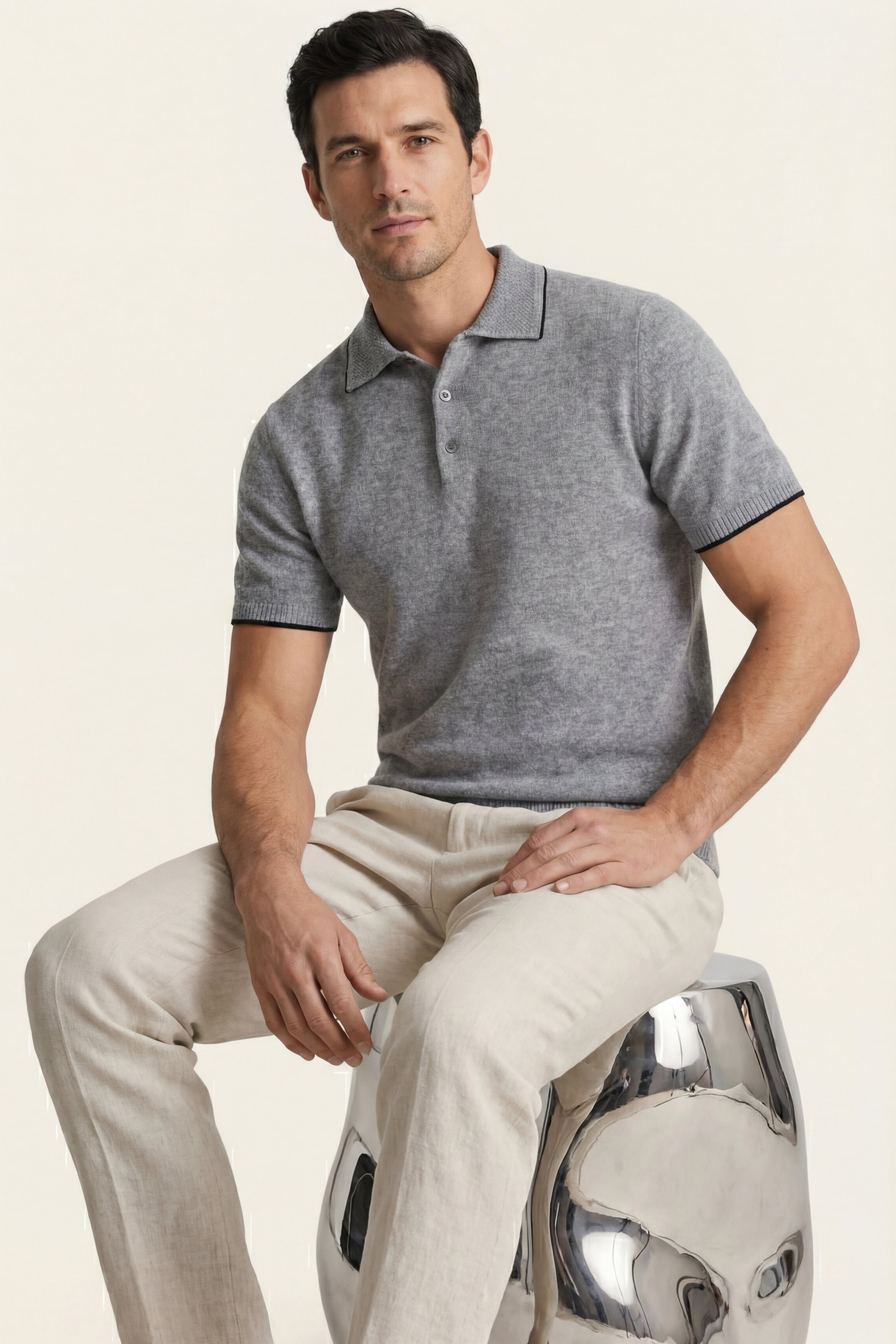 Polo in maglia Morino Merino grigia