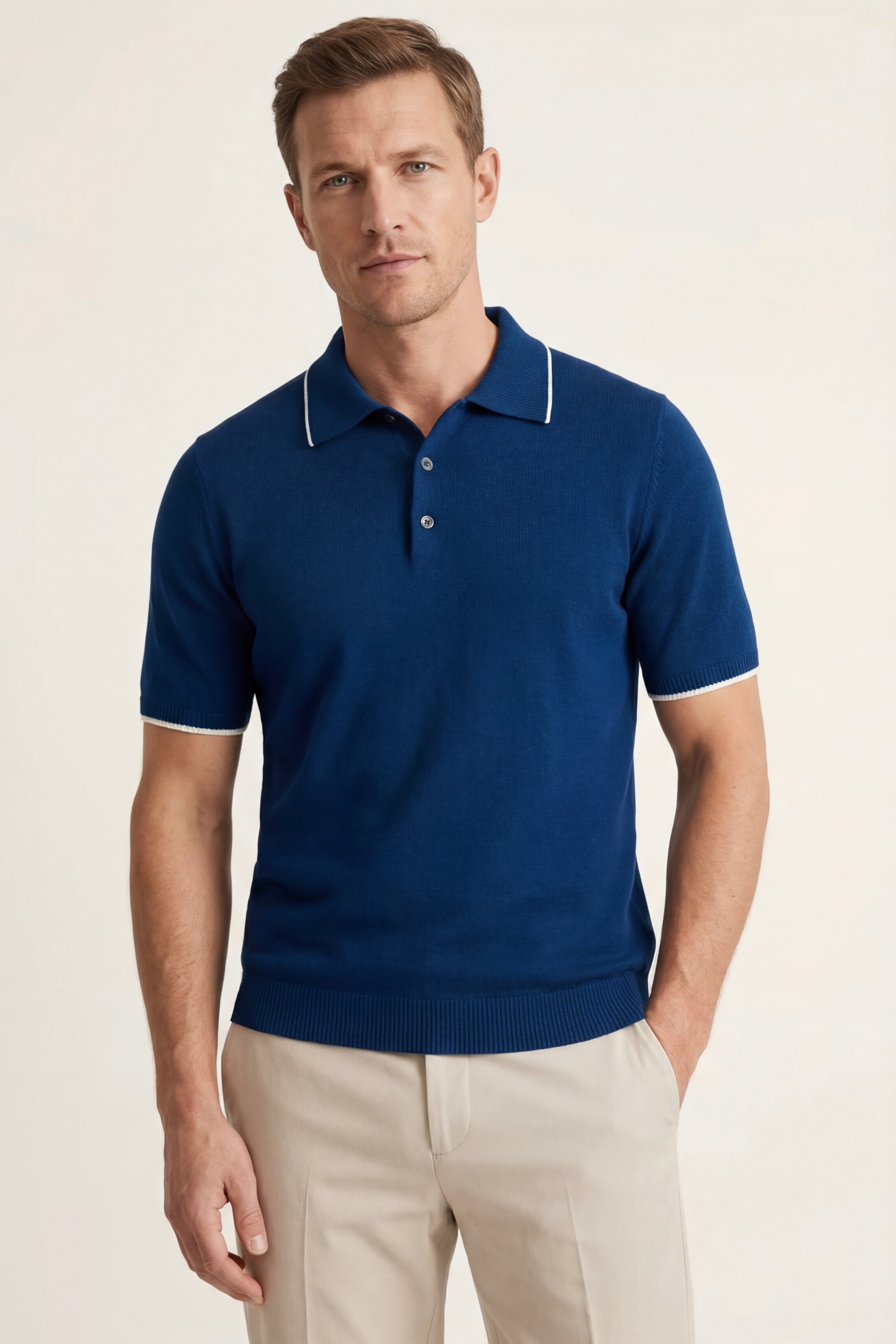Polo Morino in Maglia Merino Blu Scuro