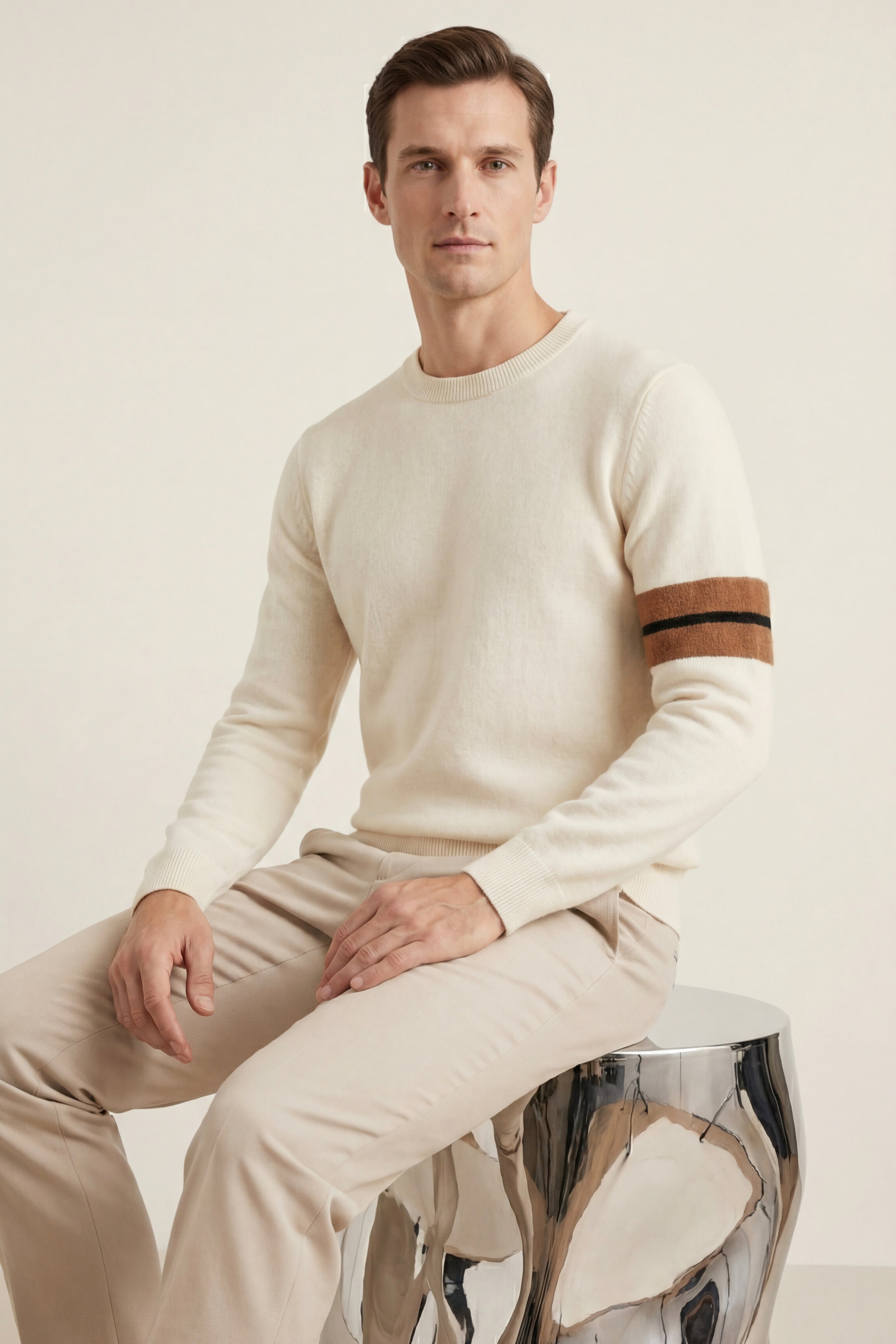 Valeno Maglione Girocollo in Cashmere Bianco