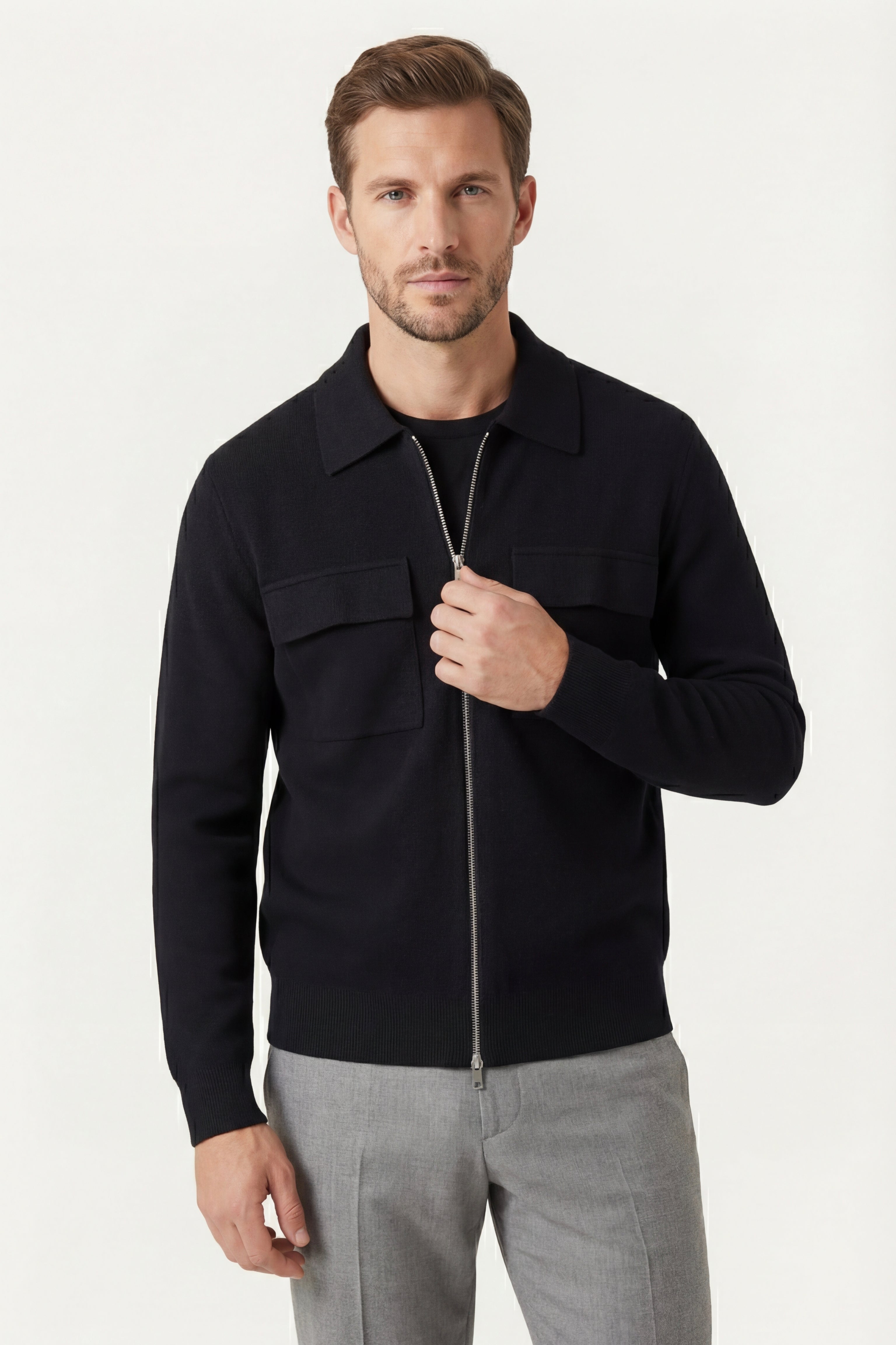 Cardigan Orvello in lana con doppia zip Nero