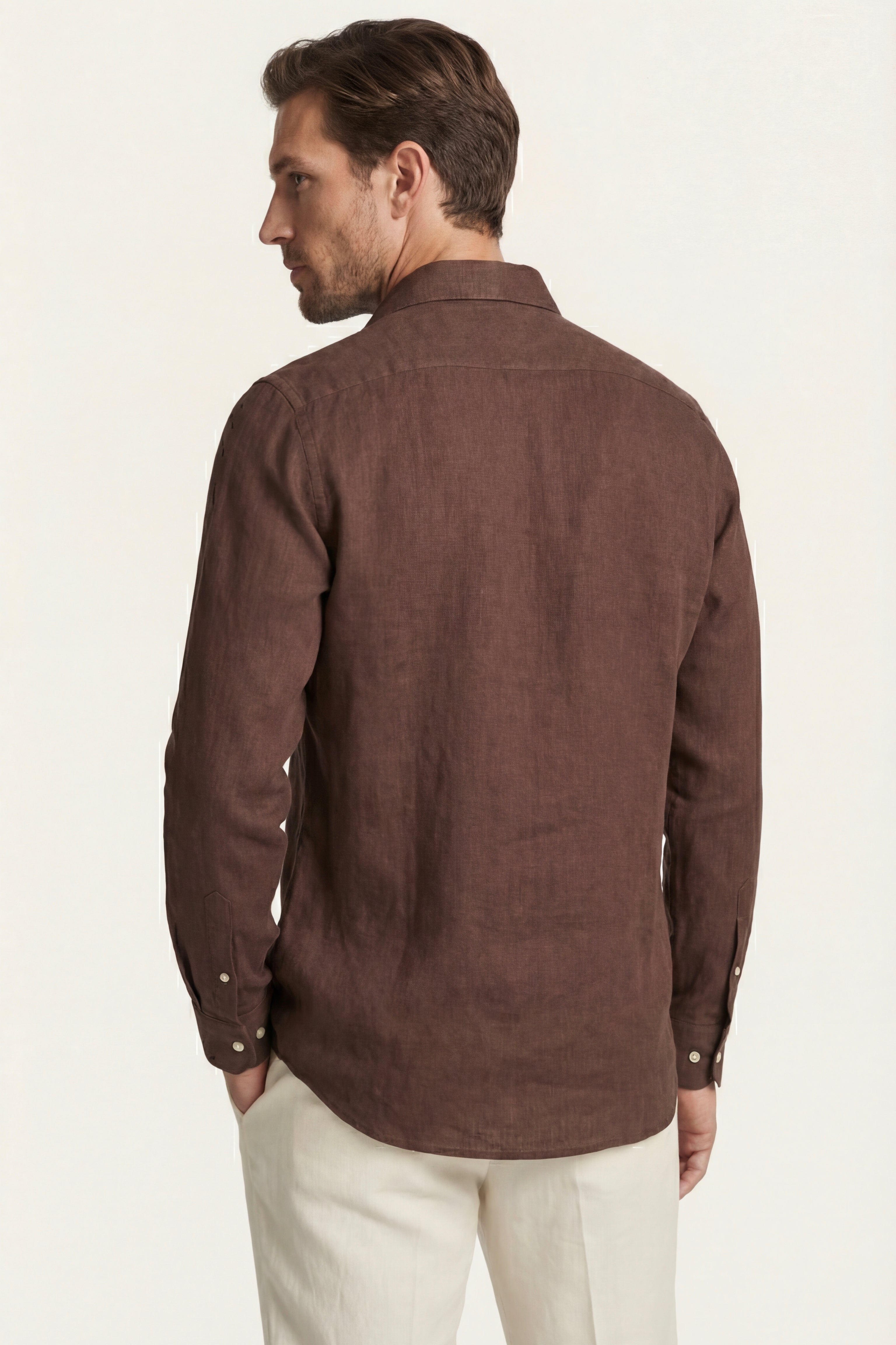 Camicia di Lino Silano Marrone Scuro