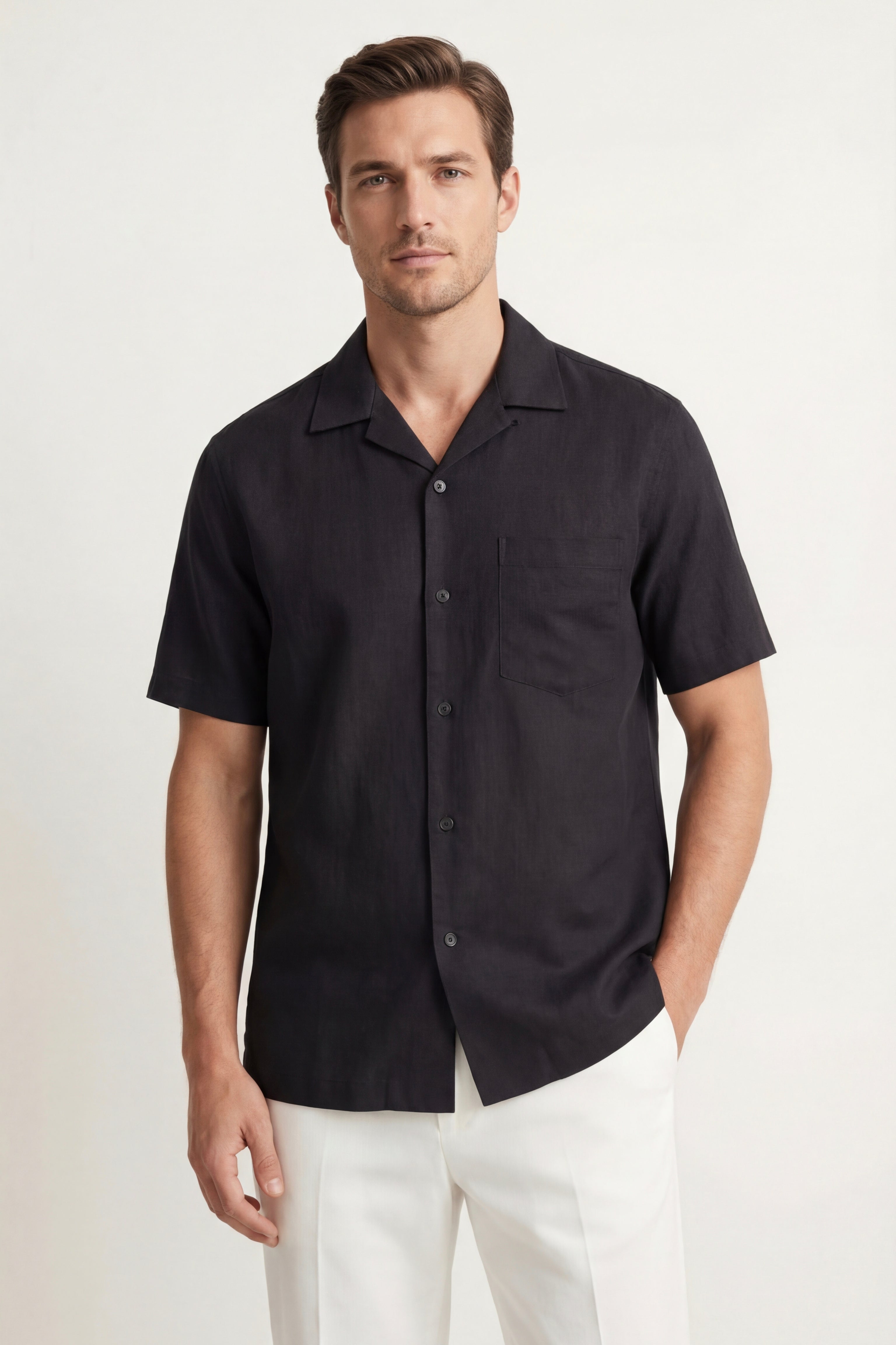 Camicia Ancona in Lino e Cotone Nera