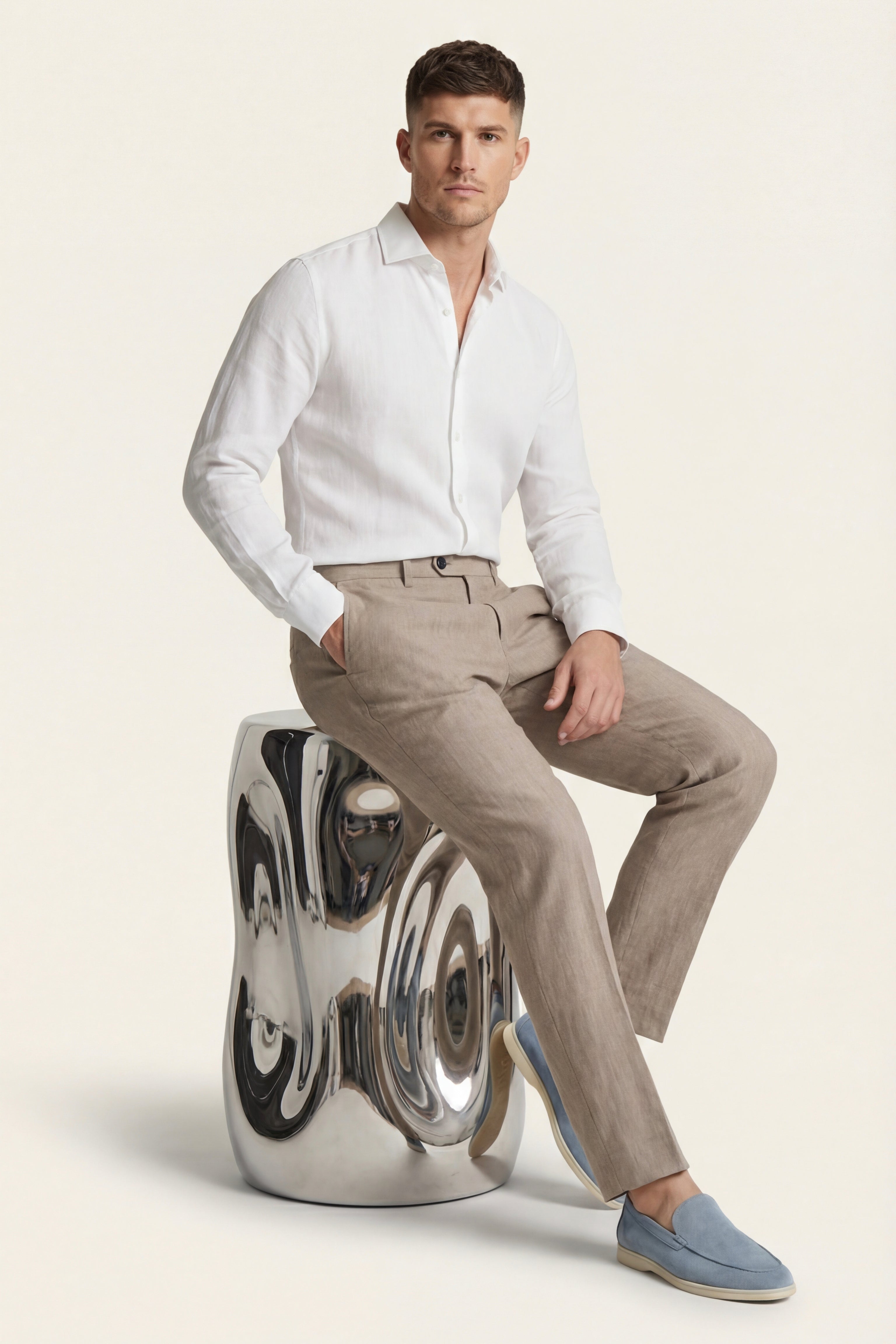 Pantaloni dritti in lino Cortona color sabbia