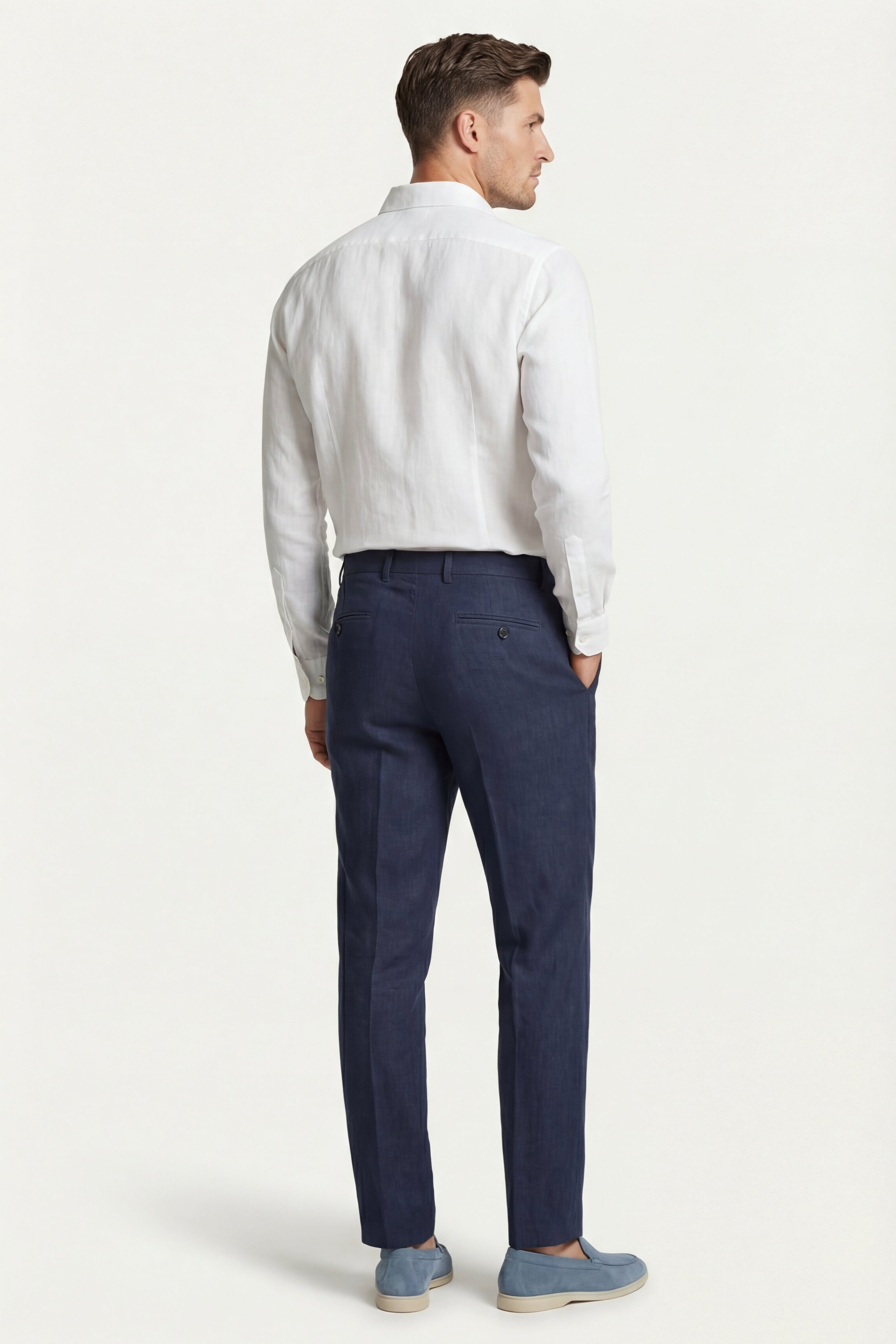 Pantaloni dritti di lino Cortona blu navy