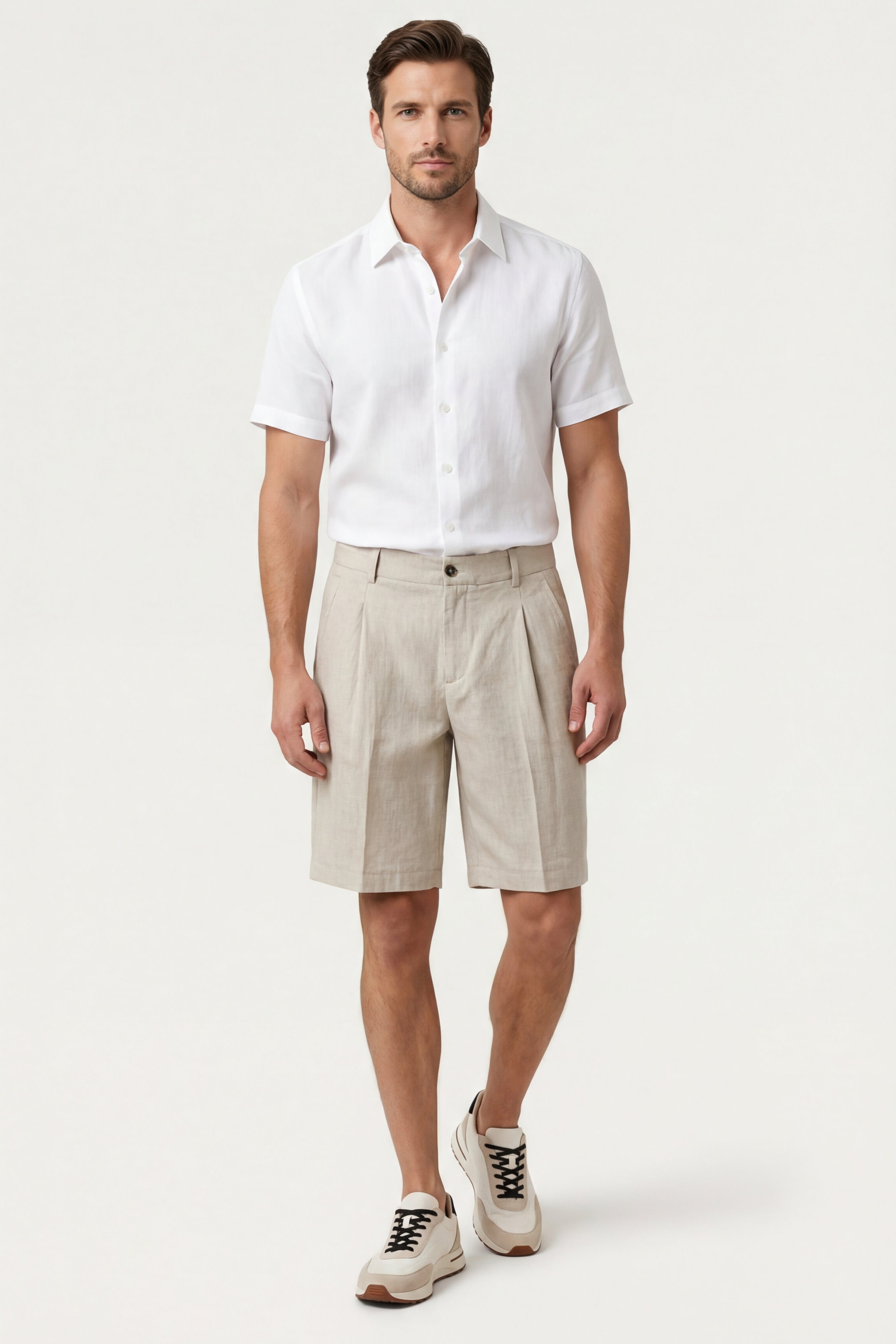 Shorts Orvieto in lino plissettato beige chiaro