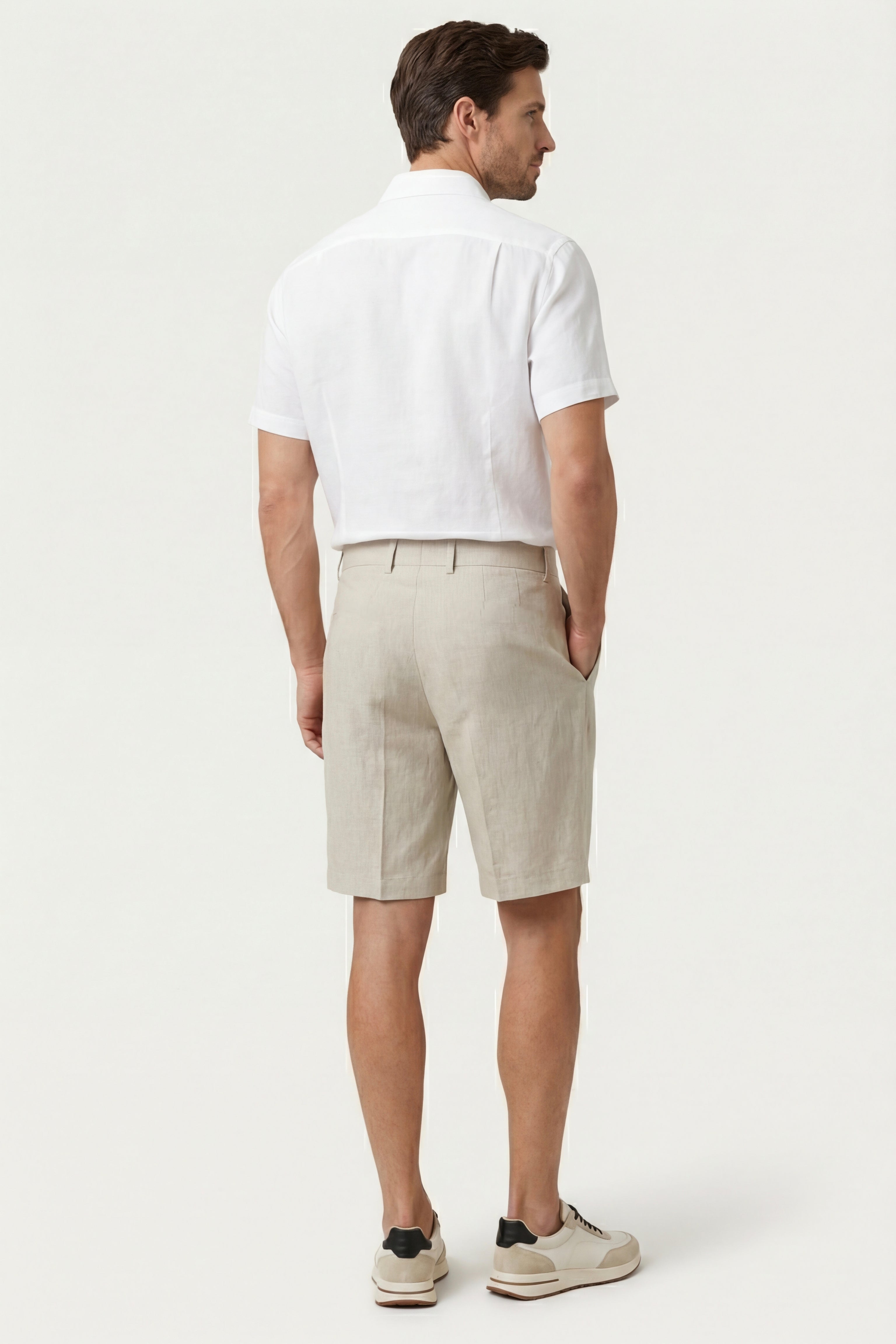 Shorts Orvieto in lino plissettato beige chiaro