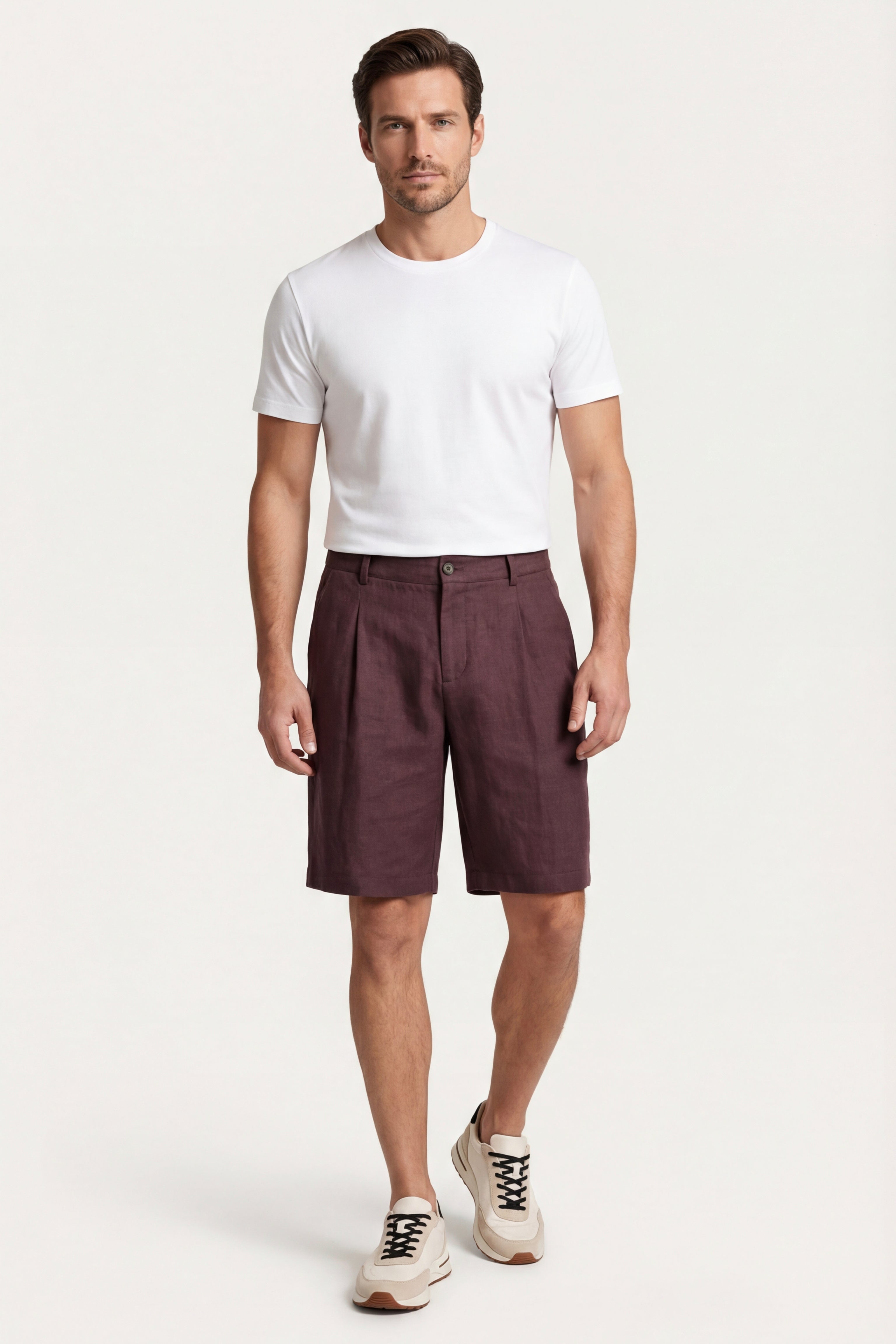 Orvieto Shorts Plissettati in Lino Rosso Vino