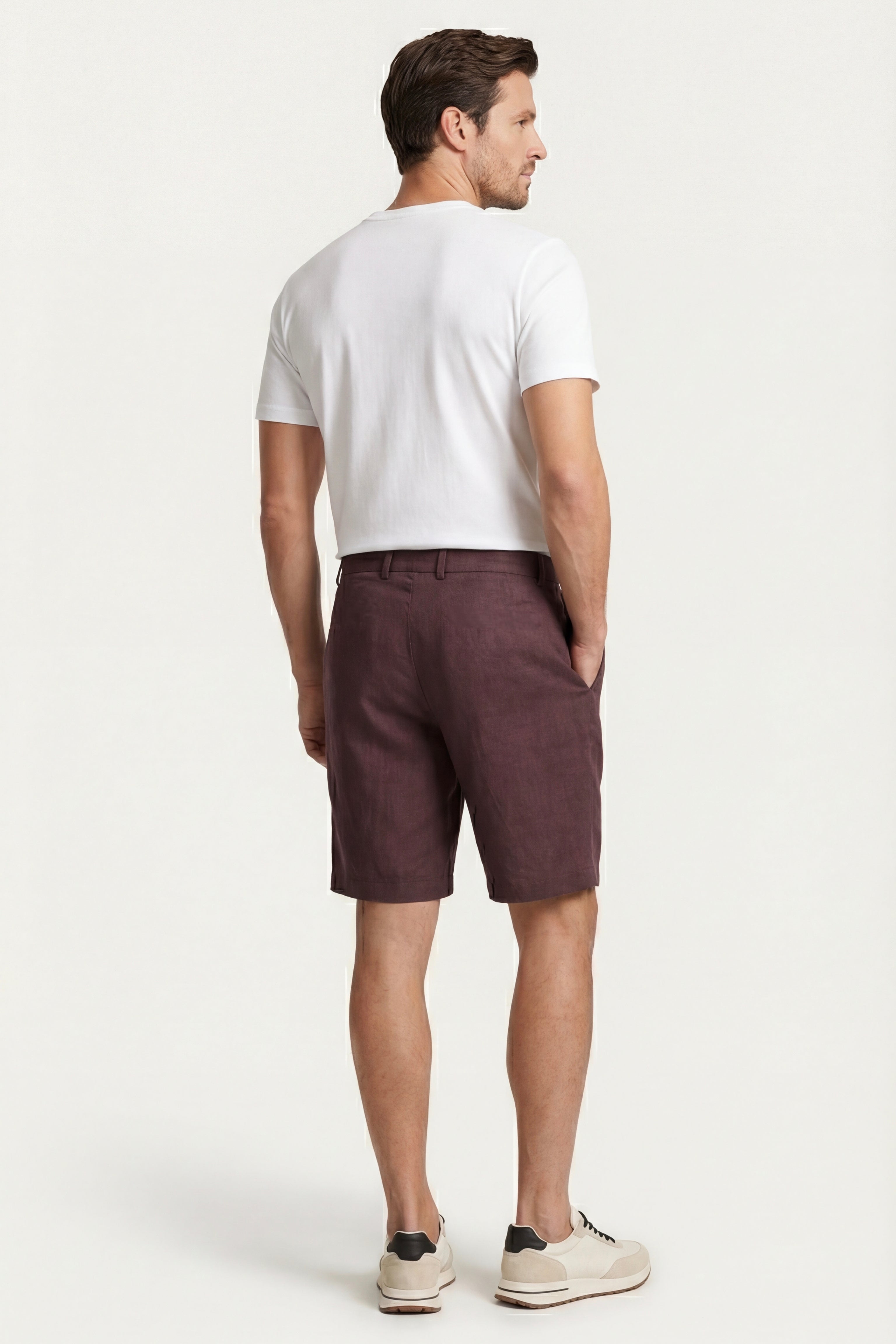 Orvieto Shorts Plissettati in Lino Rosso Vino