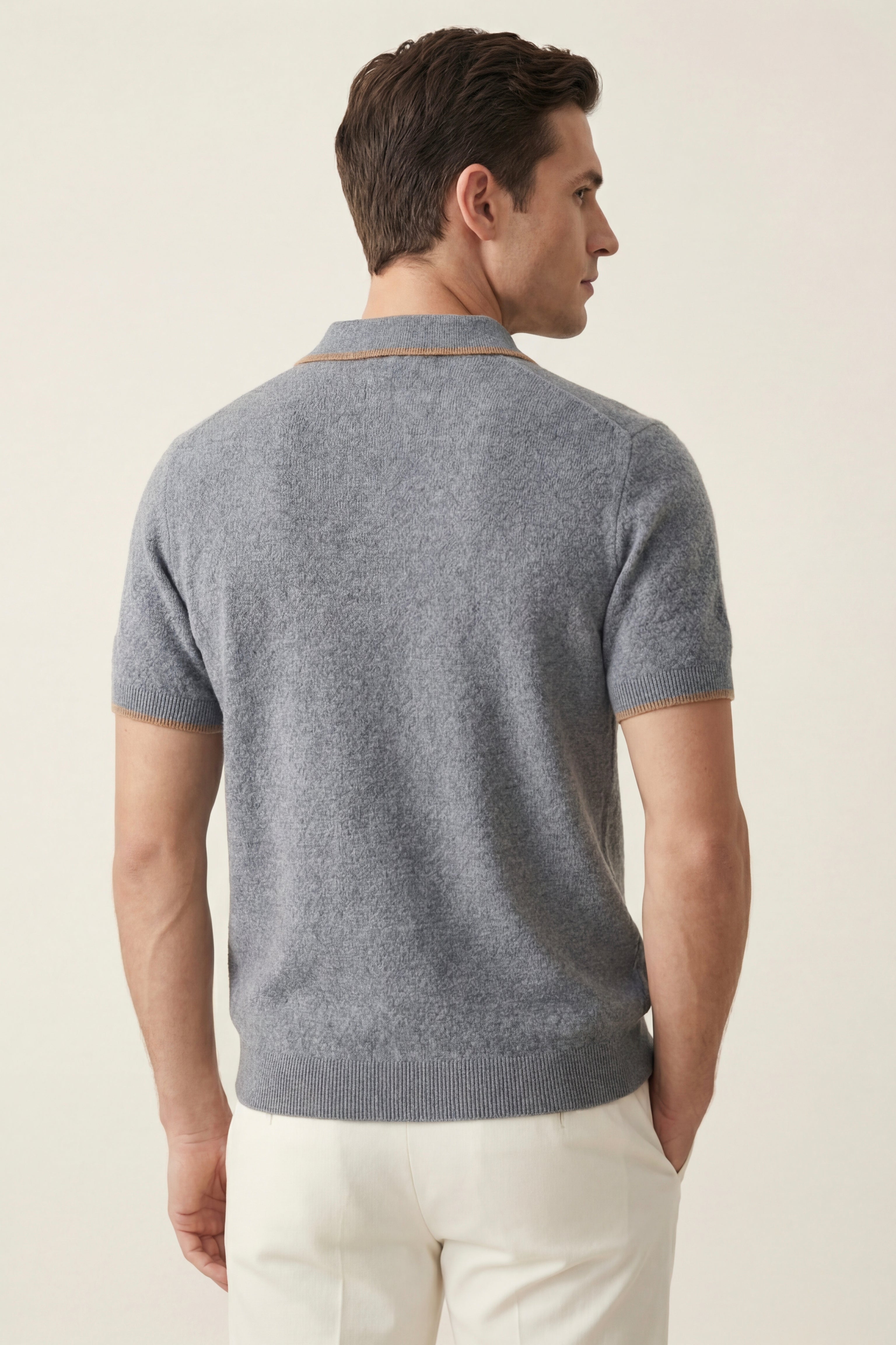 Prato Polo in maglia cashmere blu cenere