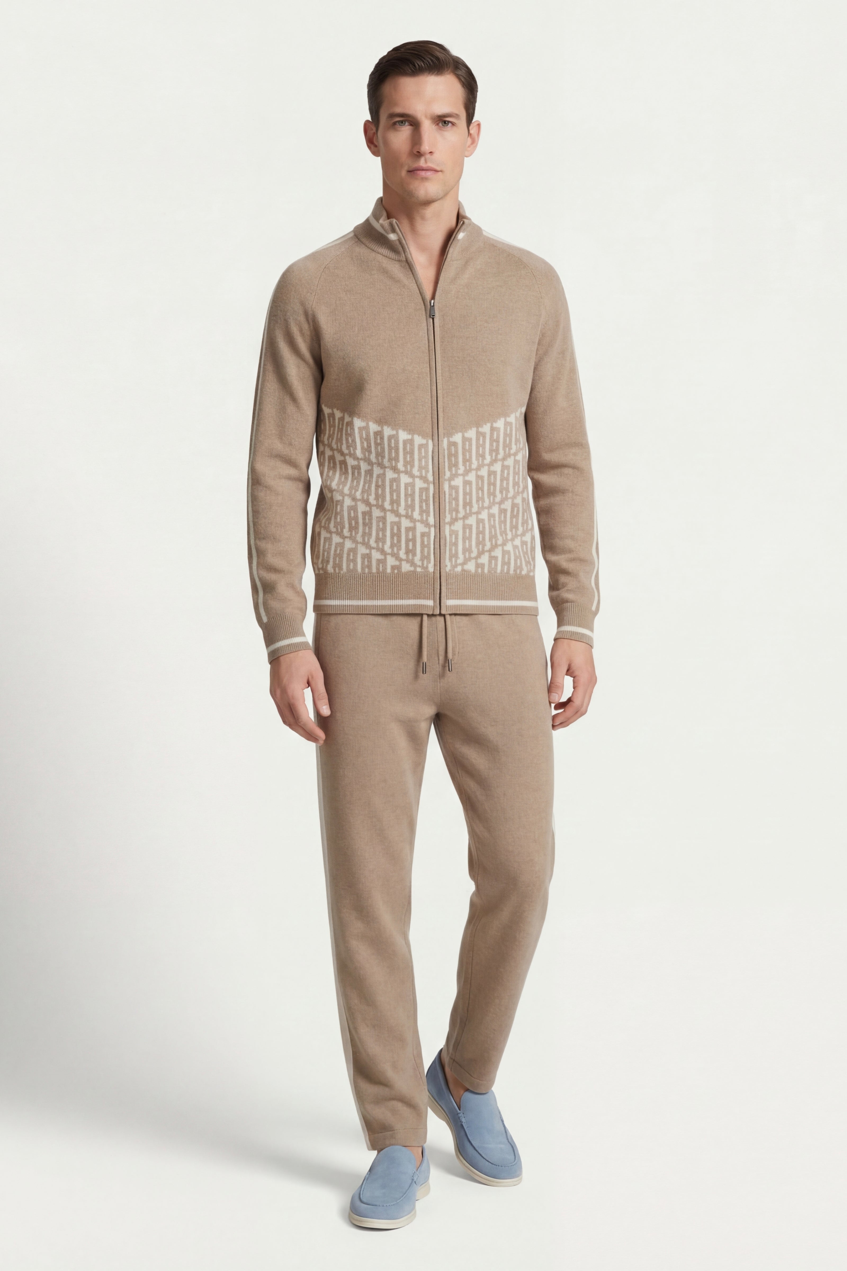 Enzo Cashmere Full-Zip Set Camel