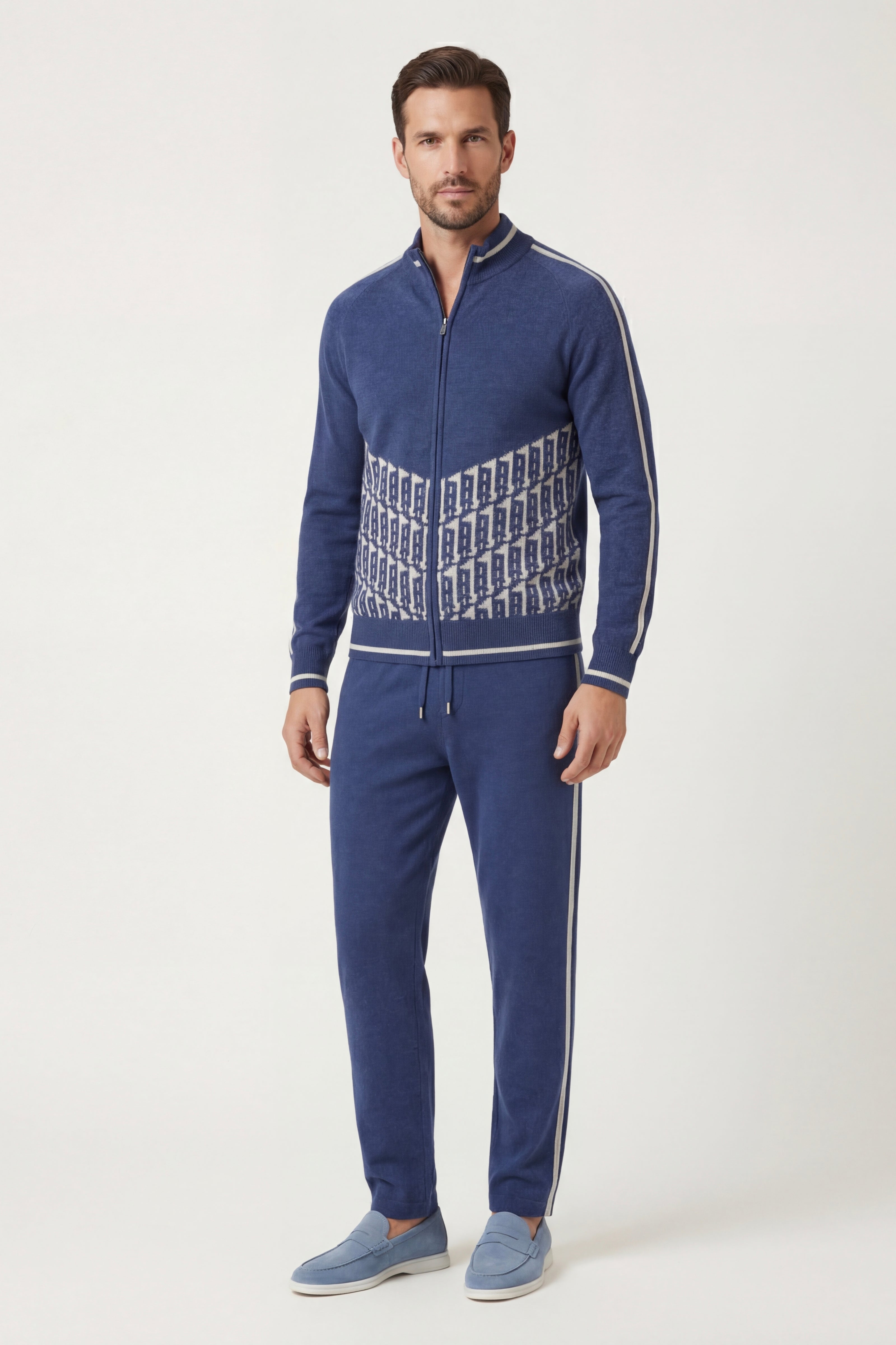 Enzo Cashmere Full-Zip Set Navy
