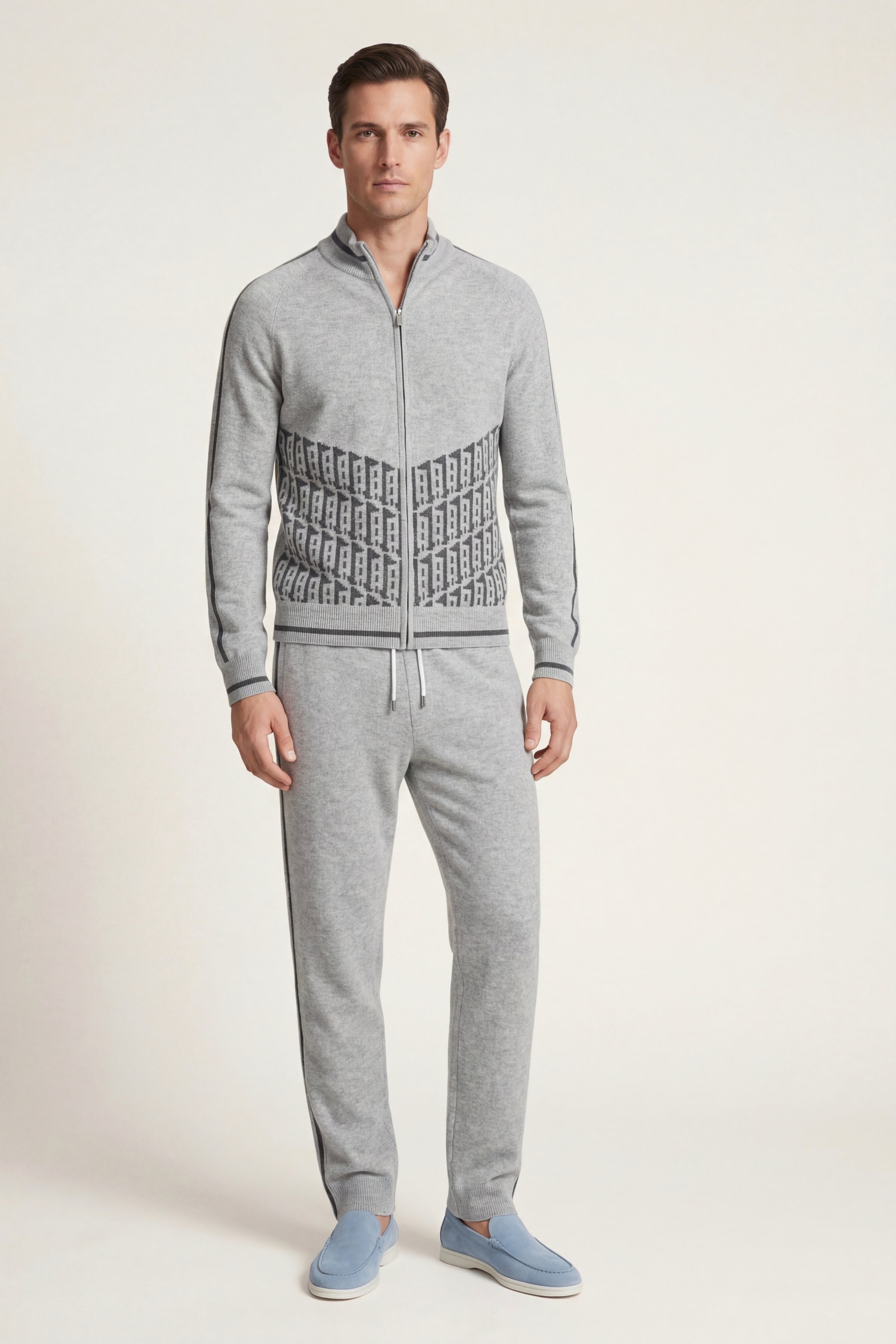Enzo Cashmere Full-Zip Set Grey
