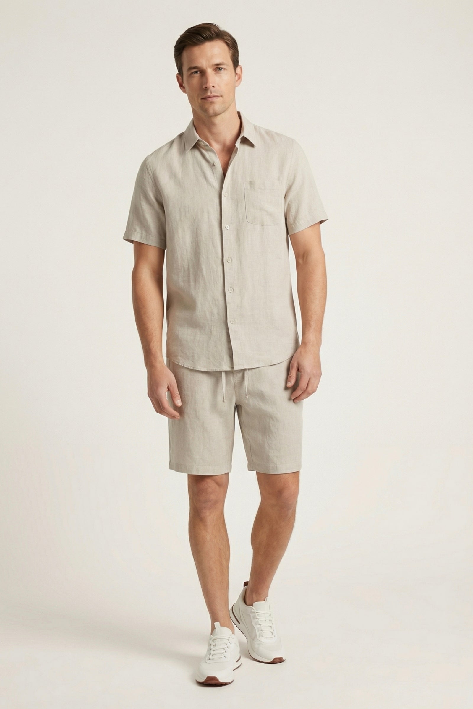 Camicia e Pantaloncini in Lino Verona Beige