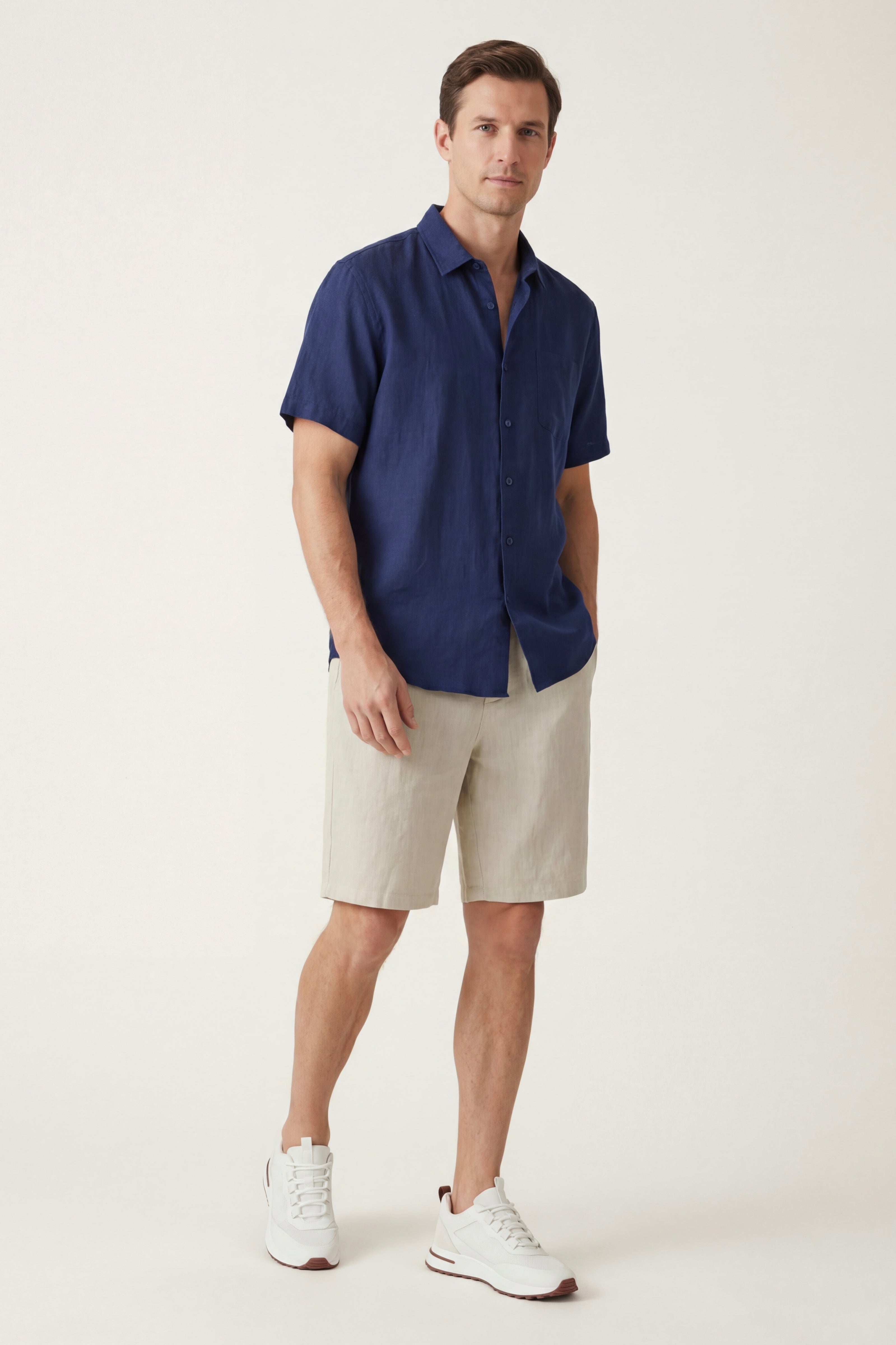 Camicia e pantaloncini in lino Verona Navy/Beige