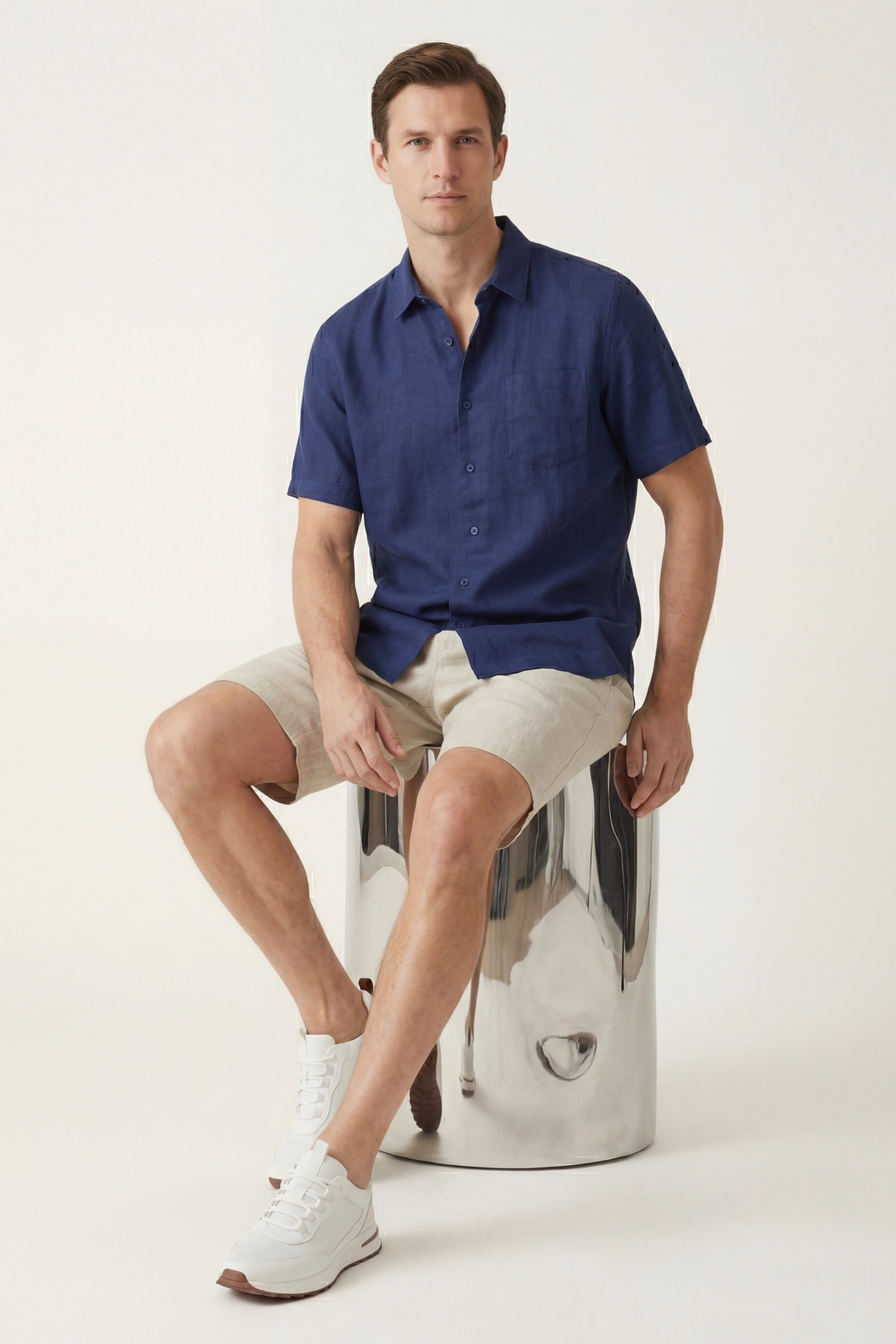 Camicia e pantaloncini in lino Verona Navy/Beige