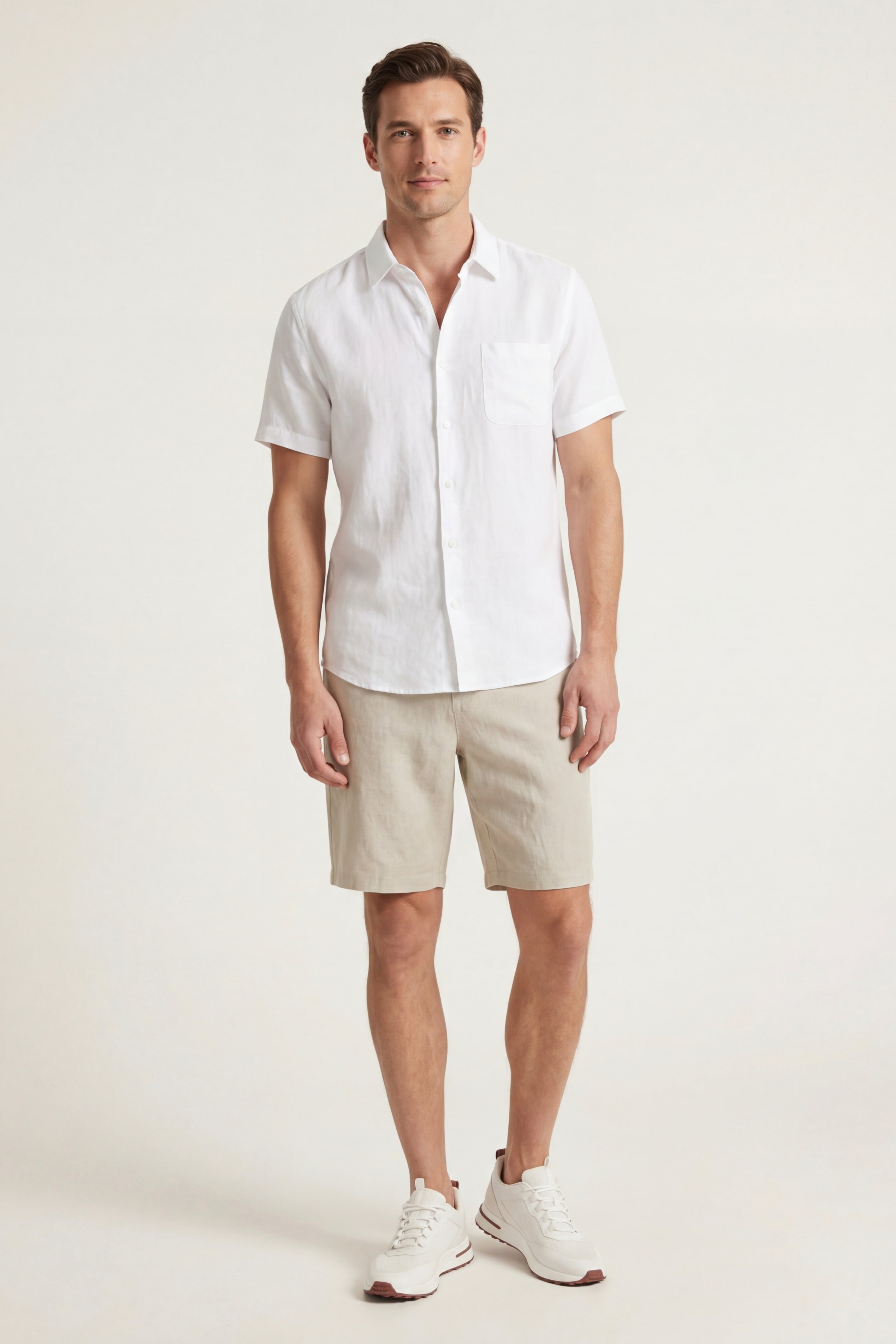 Camicia e Pantaloncini in Lino Verona Bianco/Beige