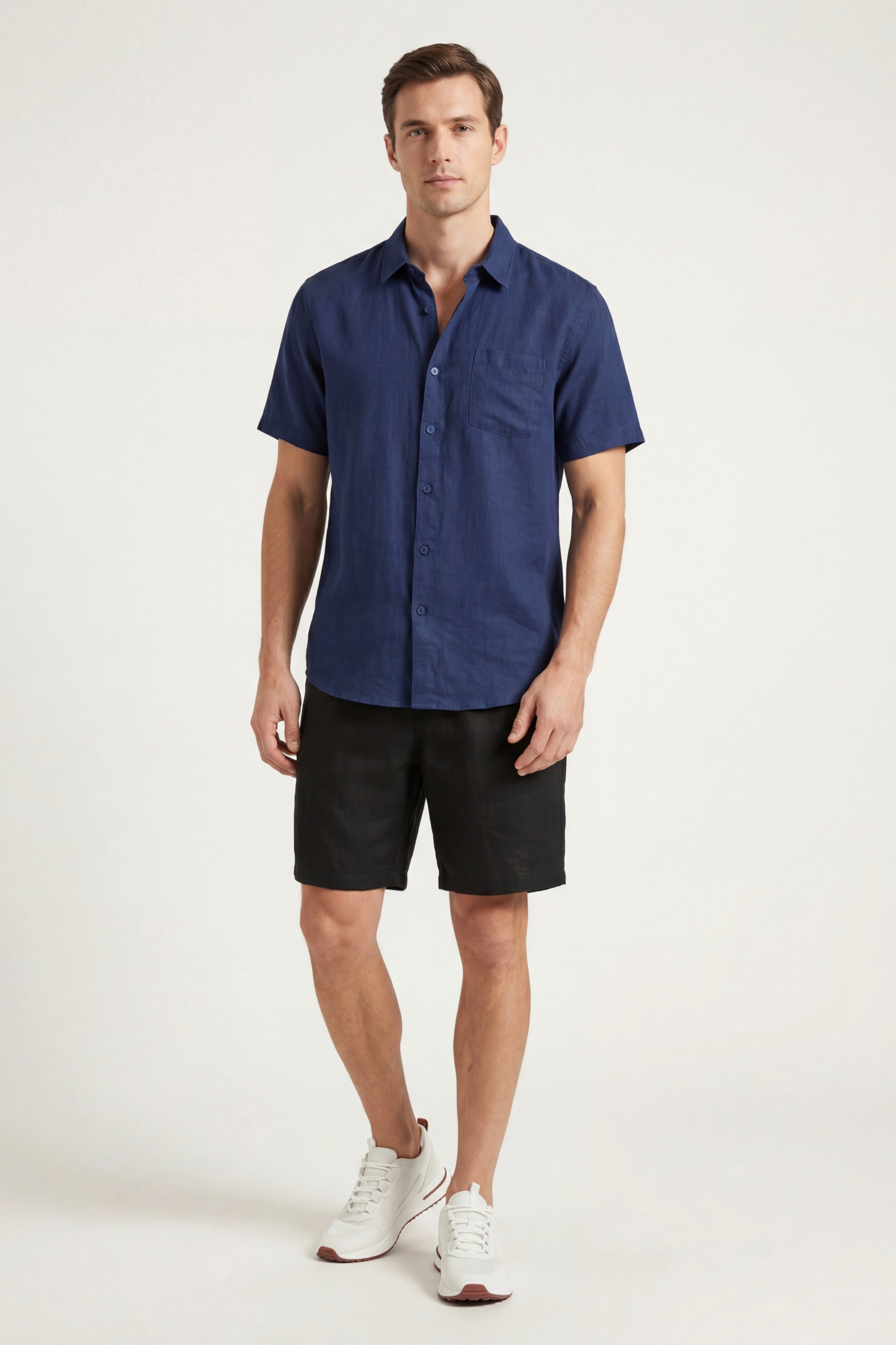 Camicia e pantaloncini in lino Verona Blu Navy/Nero