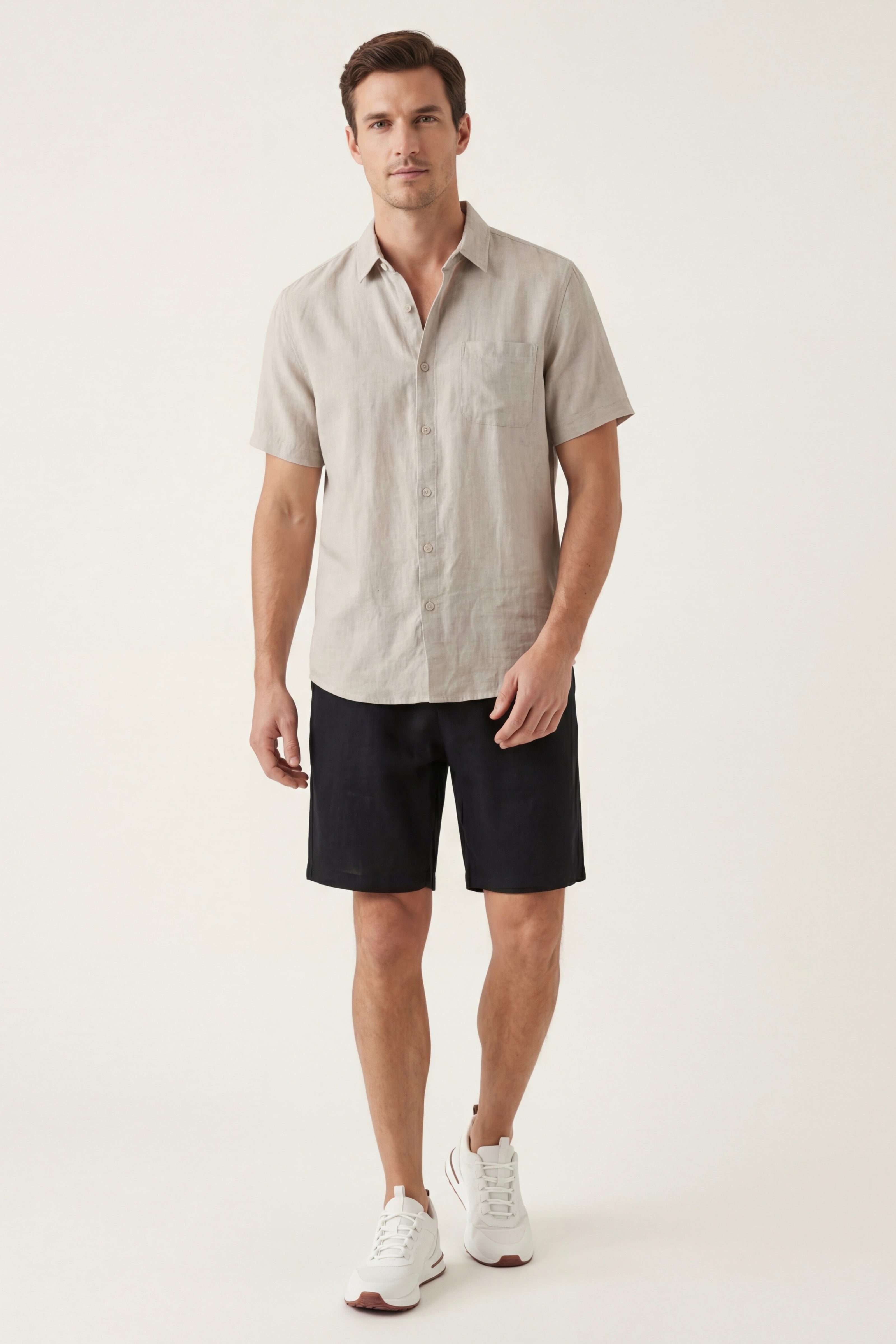 Camicia e Pantaloncini in Lino Verona Beige/Nero