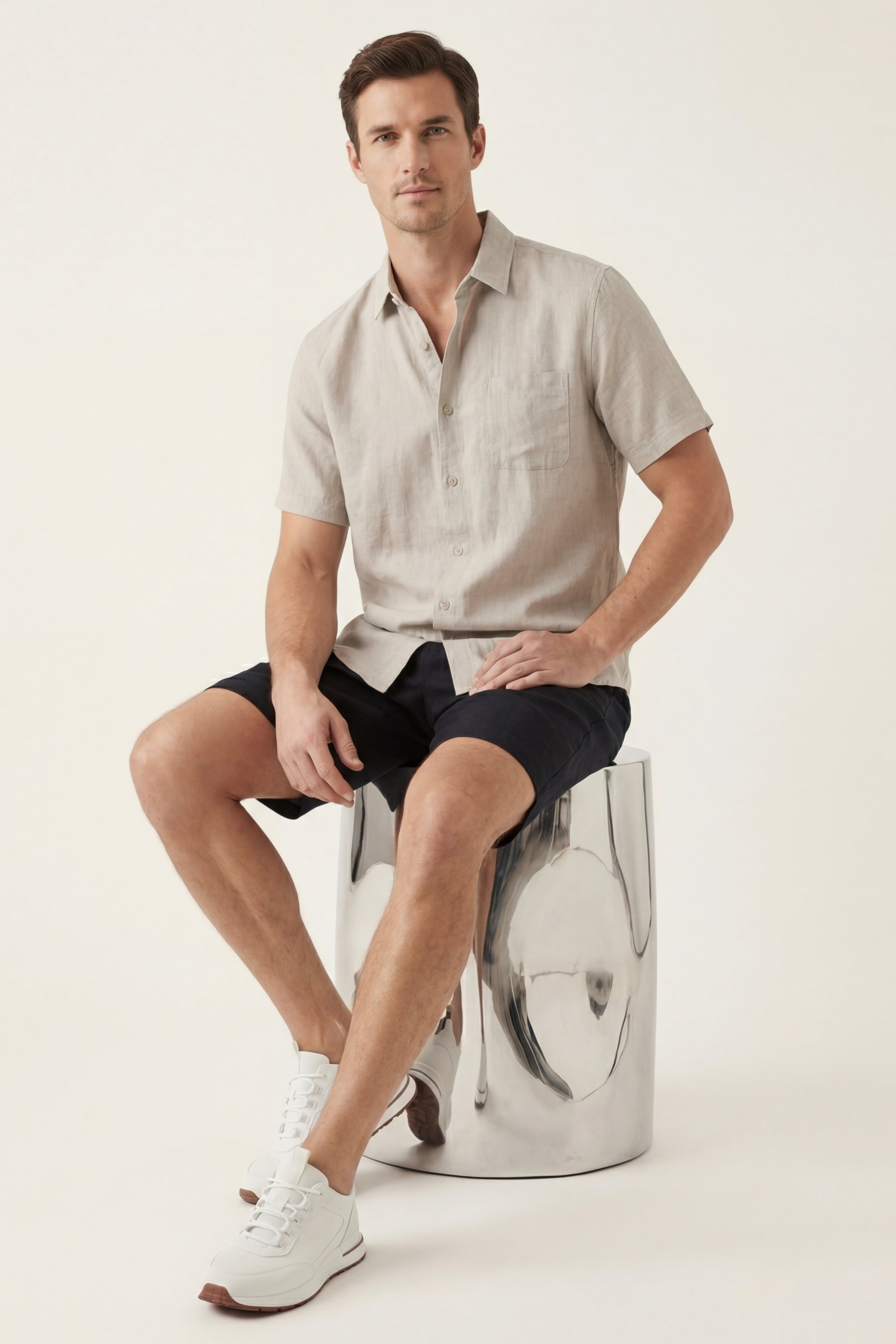 Camicia e Pantaloncini in Lino Verona Beige/Nero