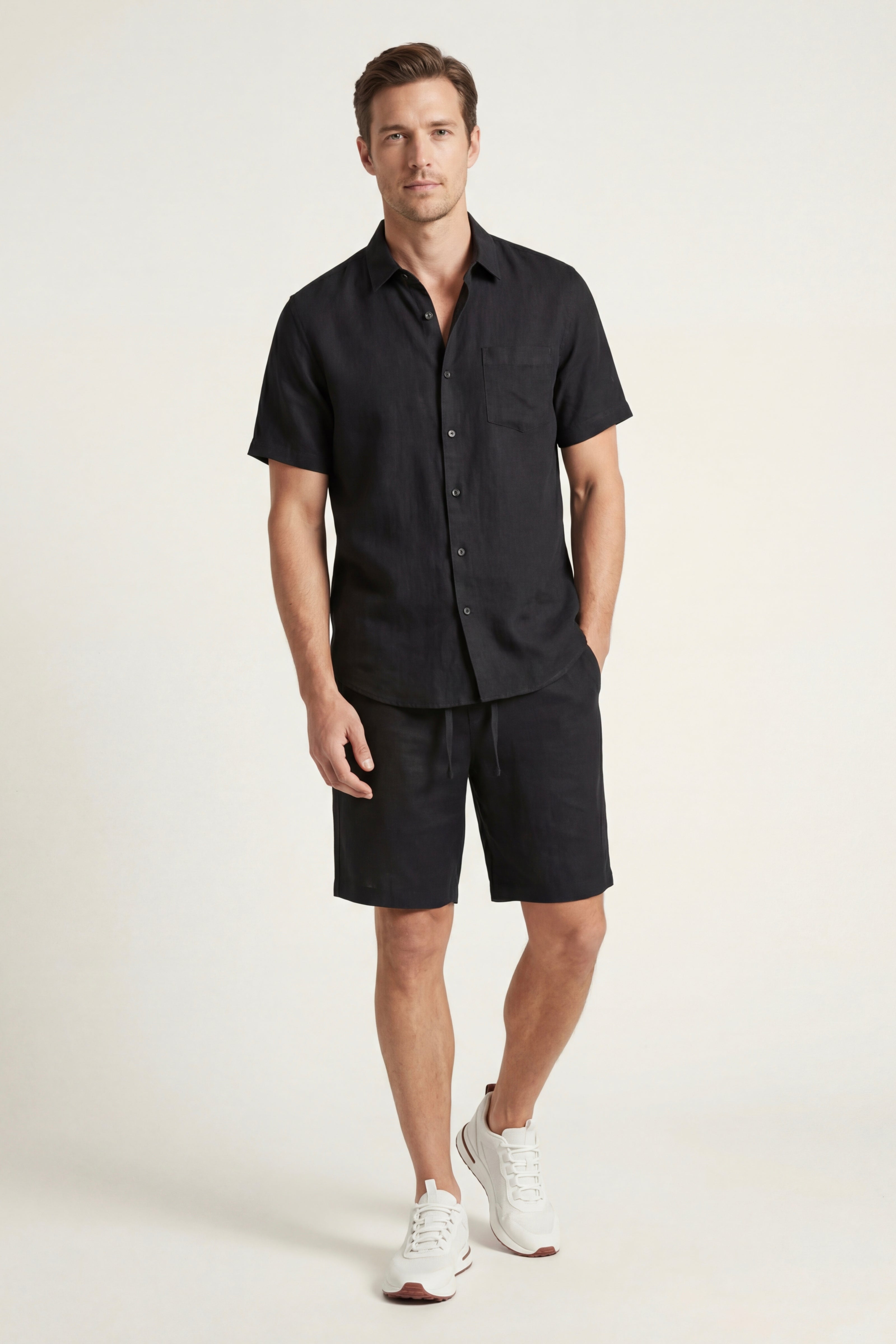 Camicia e pantaloncini in lino Verona neri