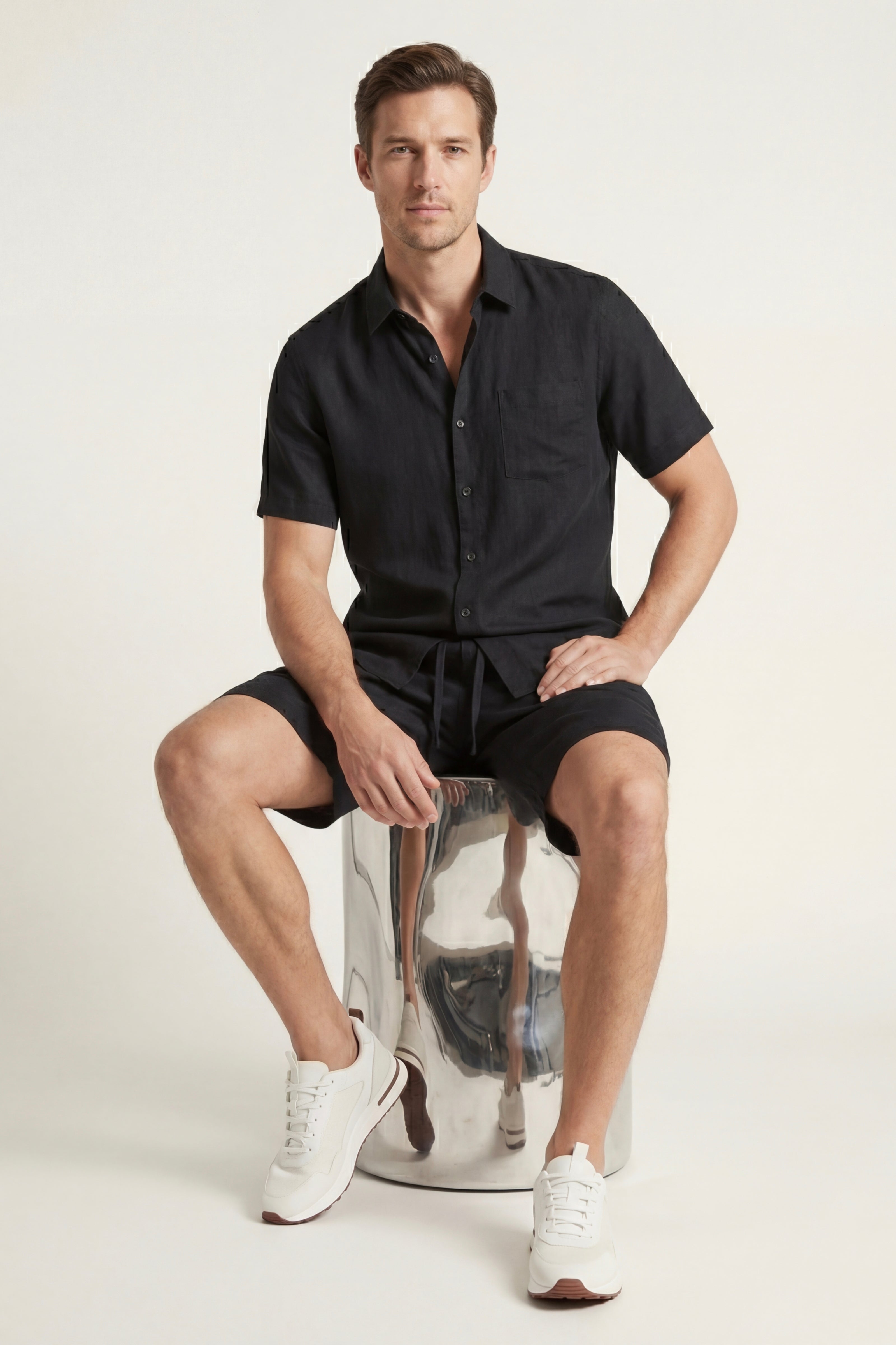 Camicia e pantaloncini in lino Verona neri