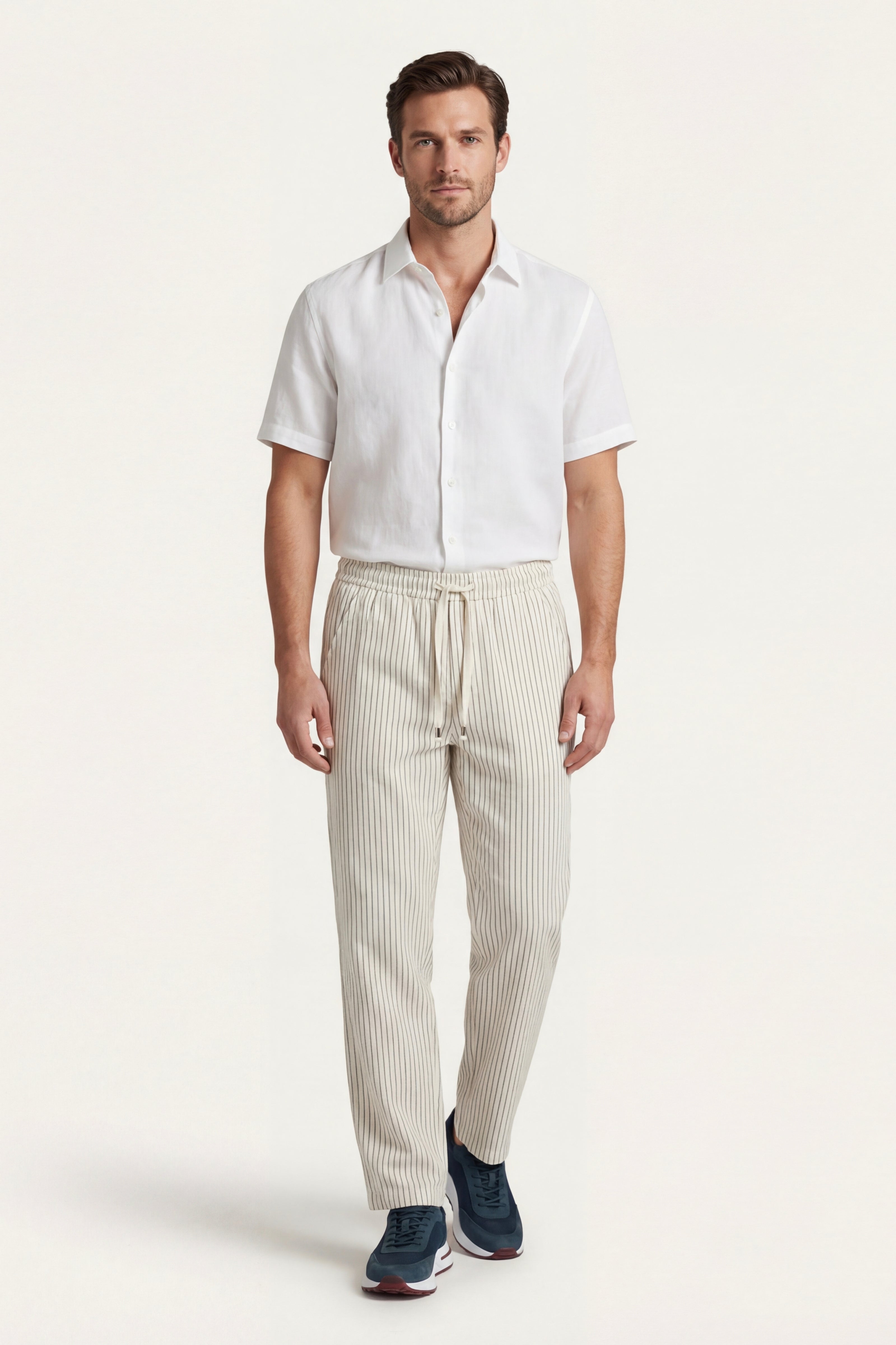 Pantaloni Siena in Lino a Righe Beige