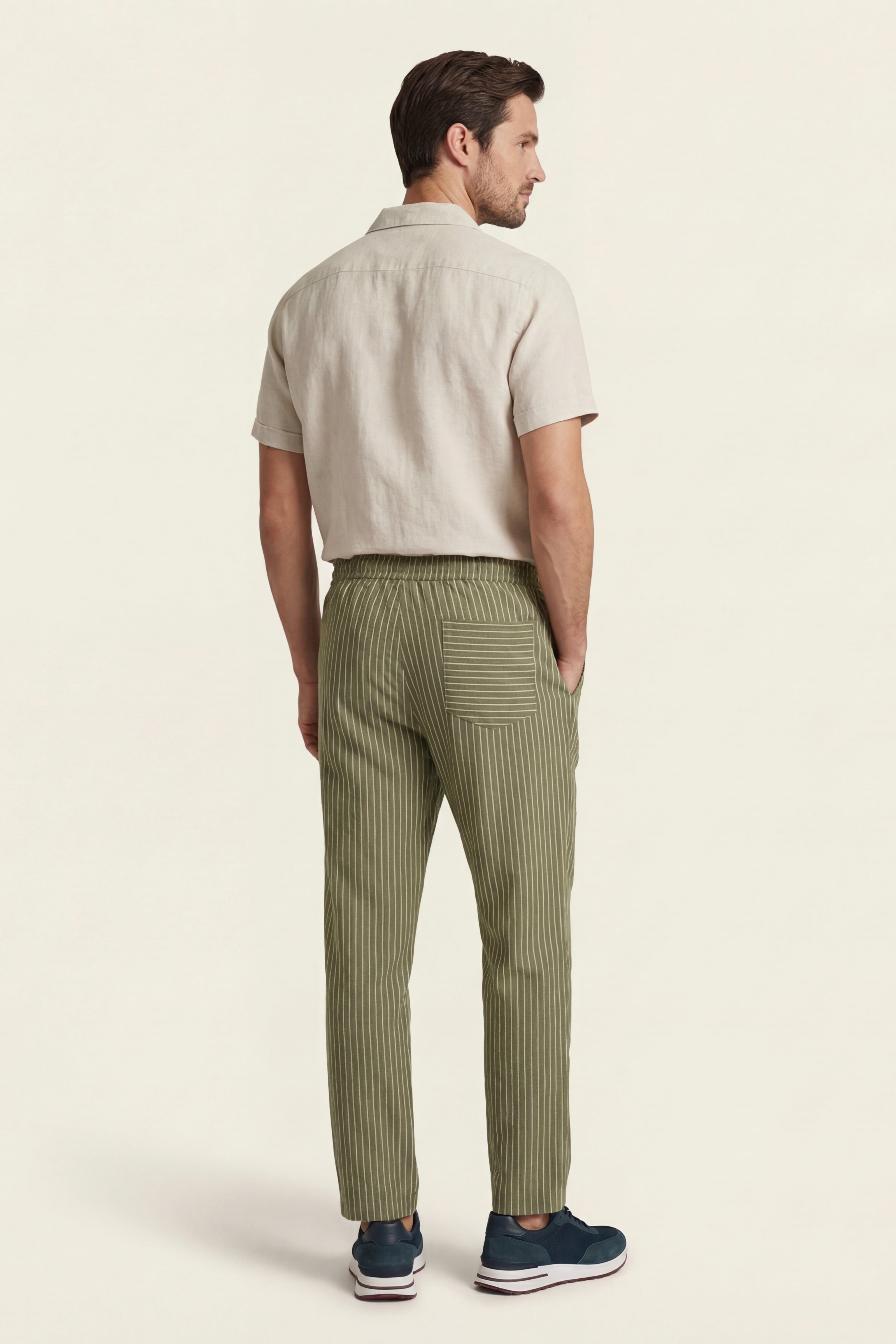 Pantaloni di lino Siena a righe oliva