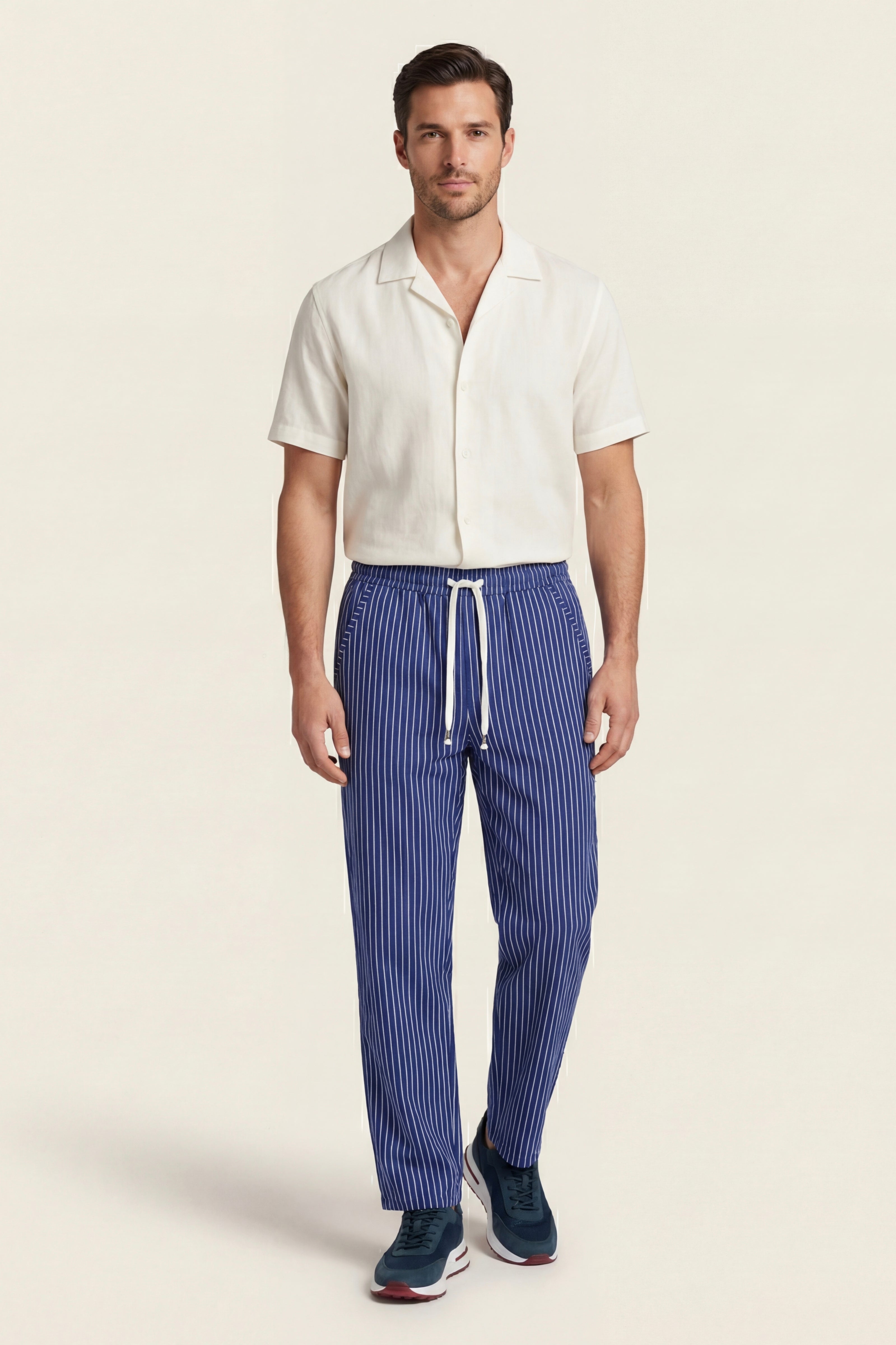 Pantaloni in lino Siena a righe blu
