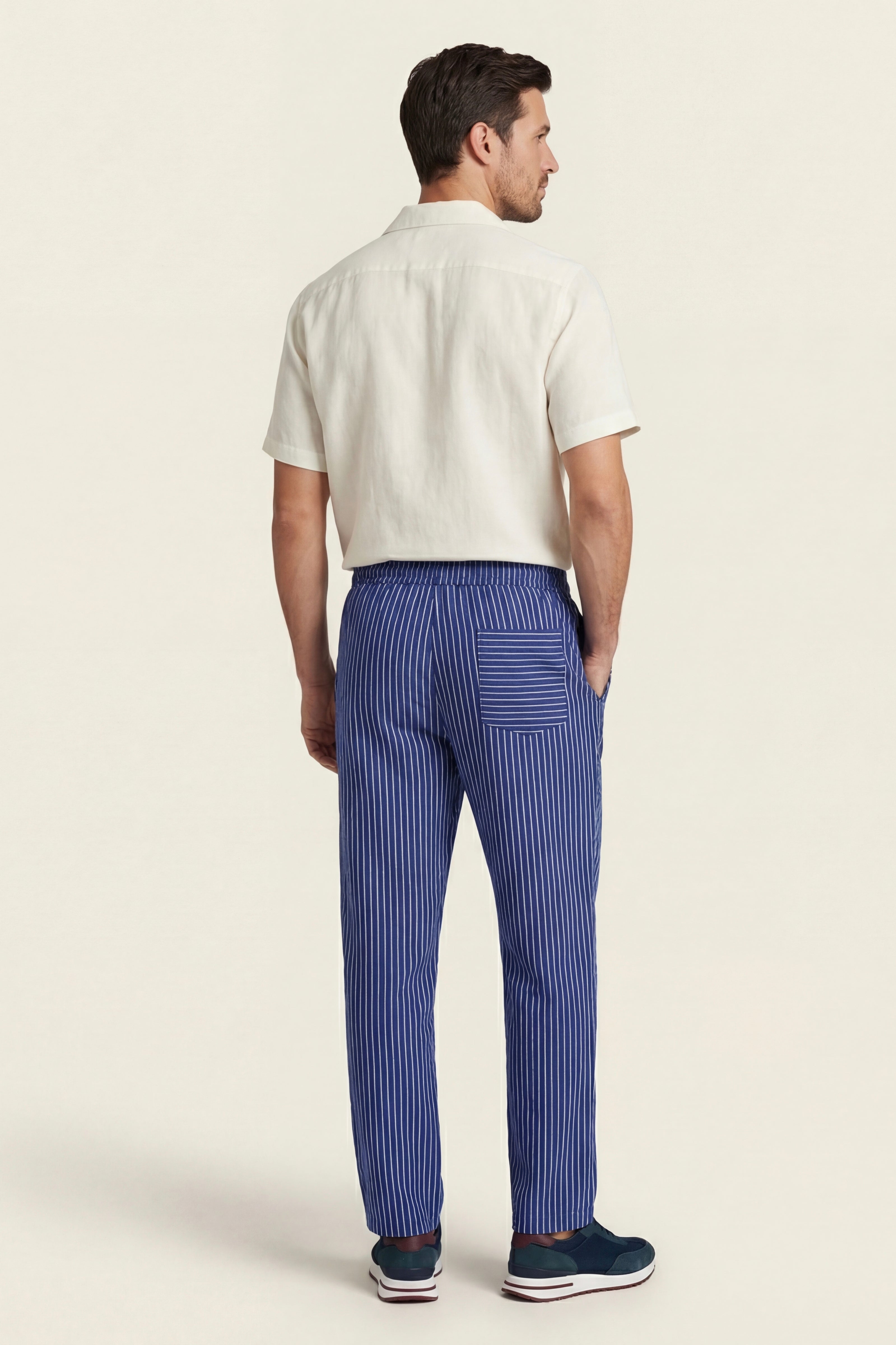 Pantaloni in lino Siena a righe blu