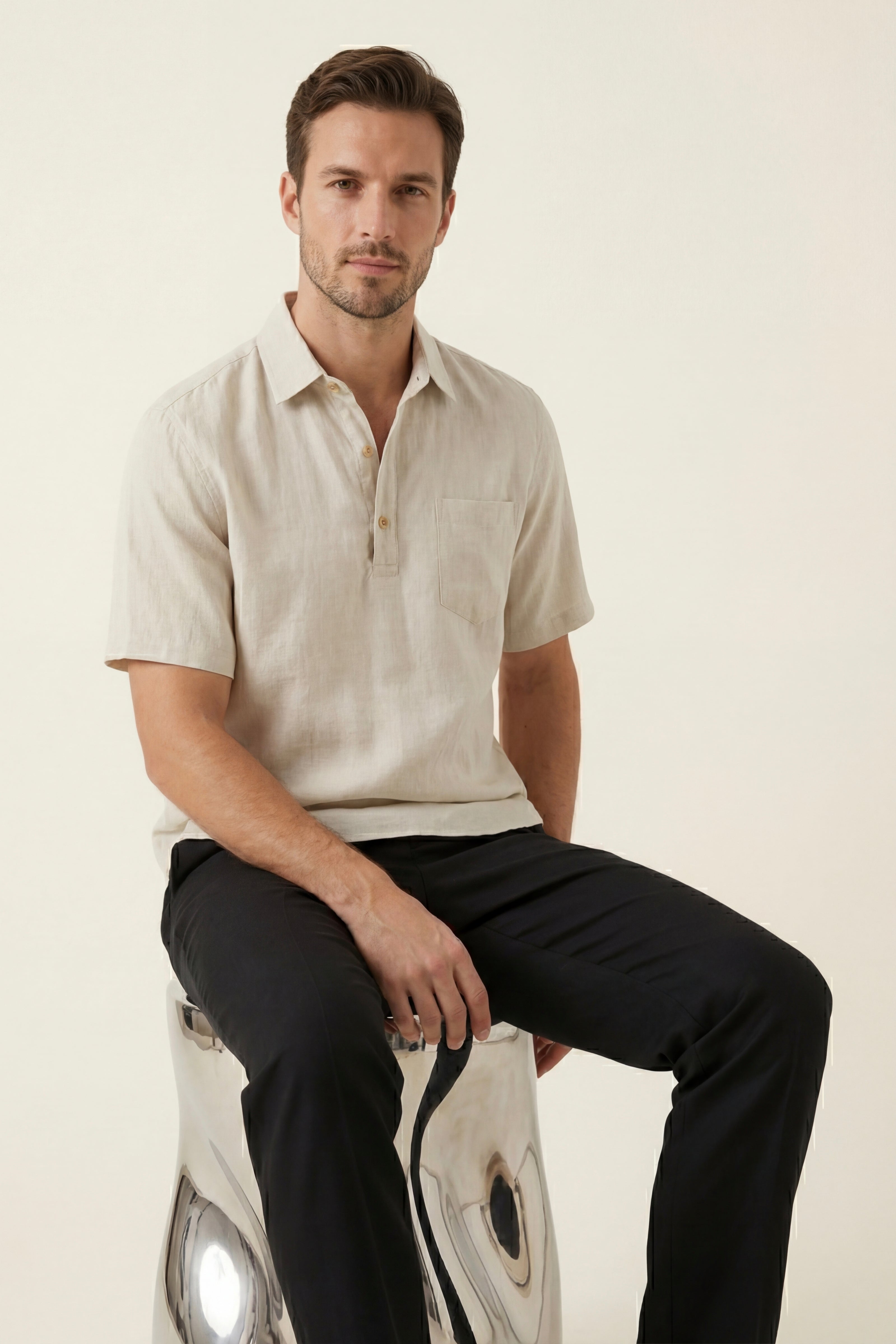 Polo in lino Monza beige