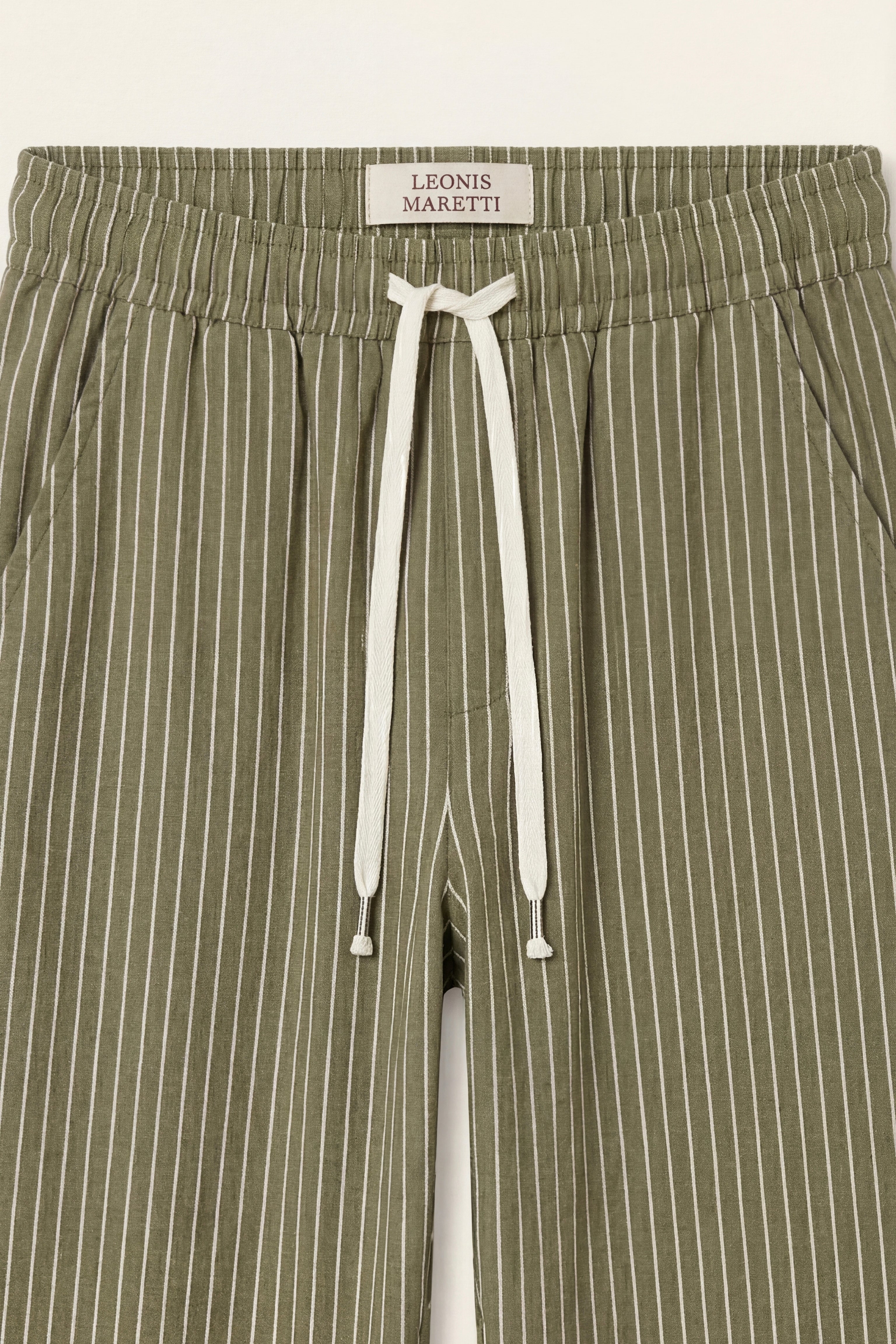 Pantaloni di lino Siena a righe oliva