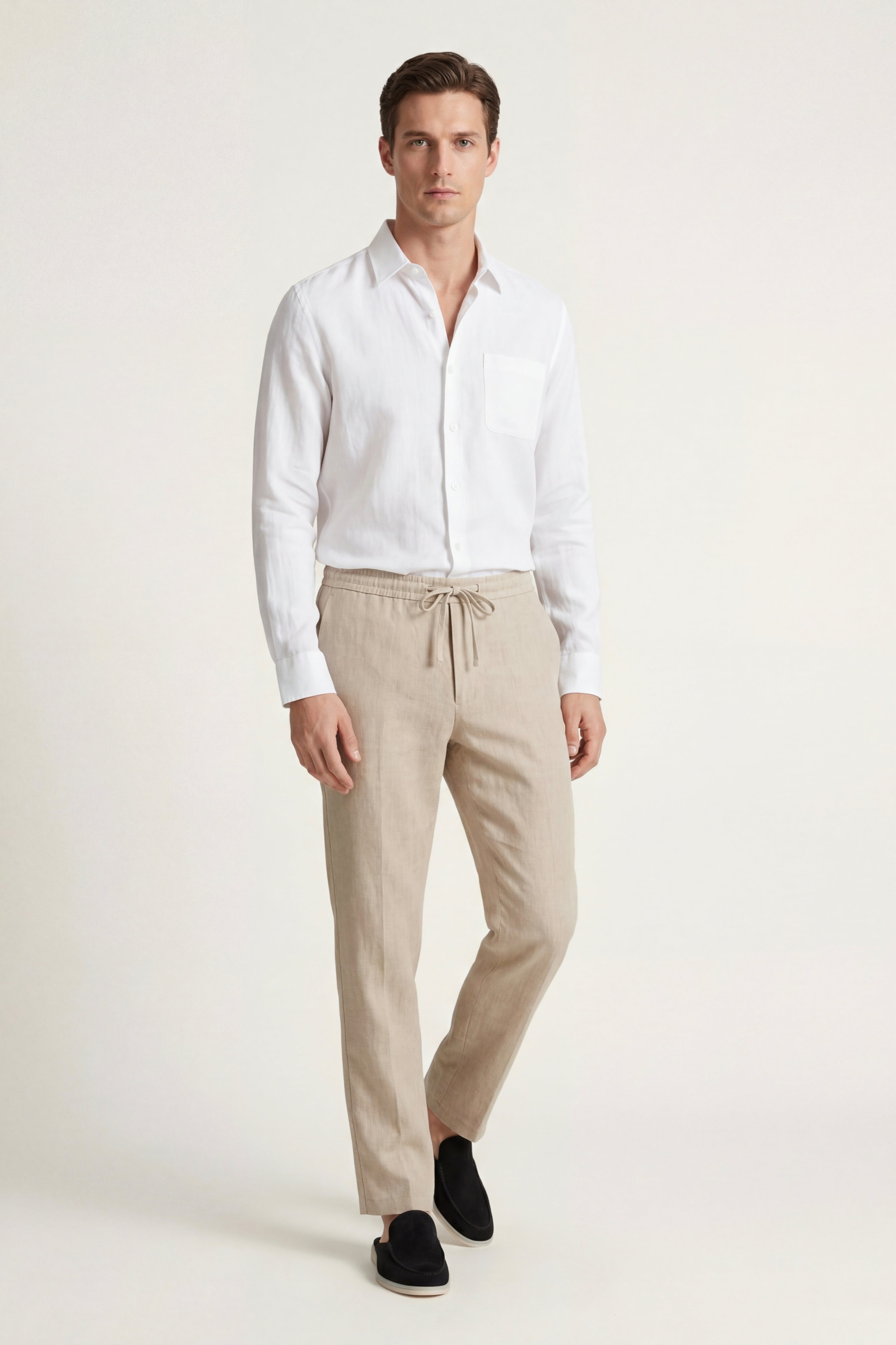 Pisa Linen Set Manica Lunga Bianco/Beige