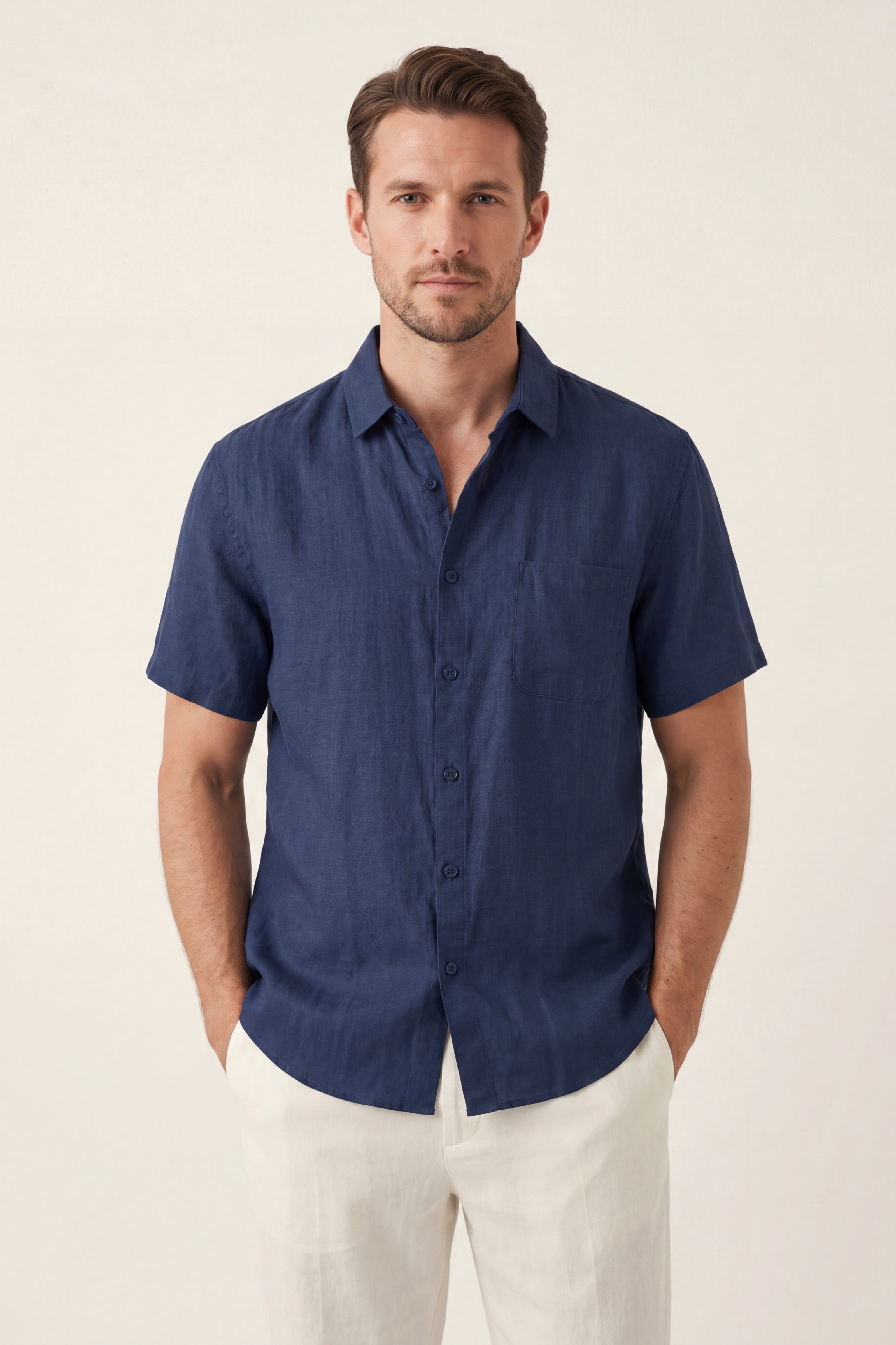 Camicia in Lino a Maniche Corte Vicenza Blu
