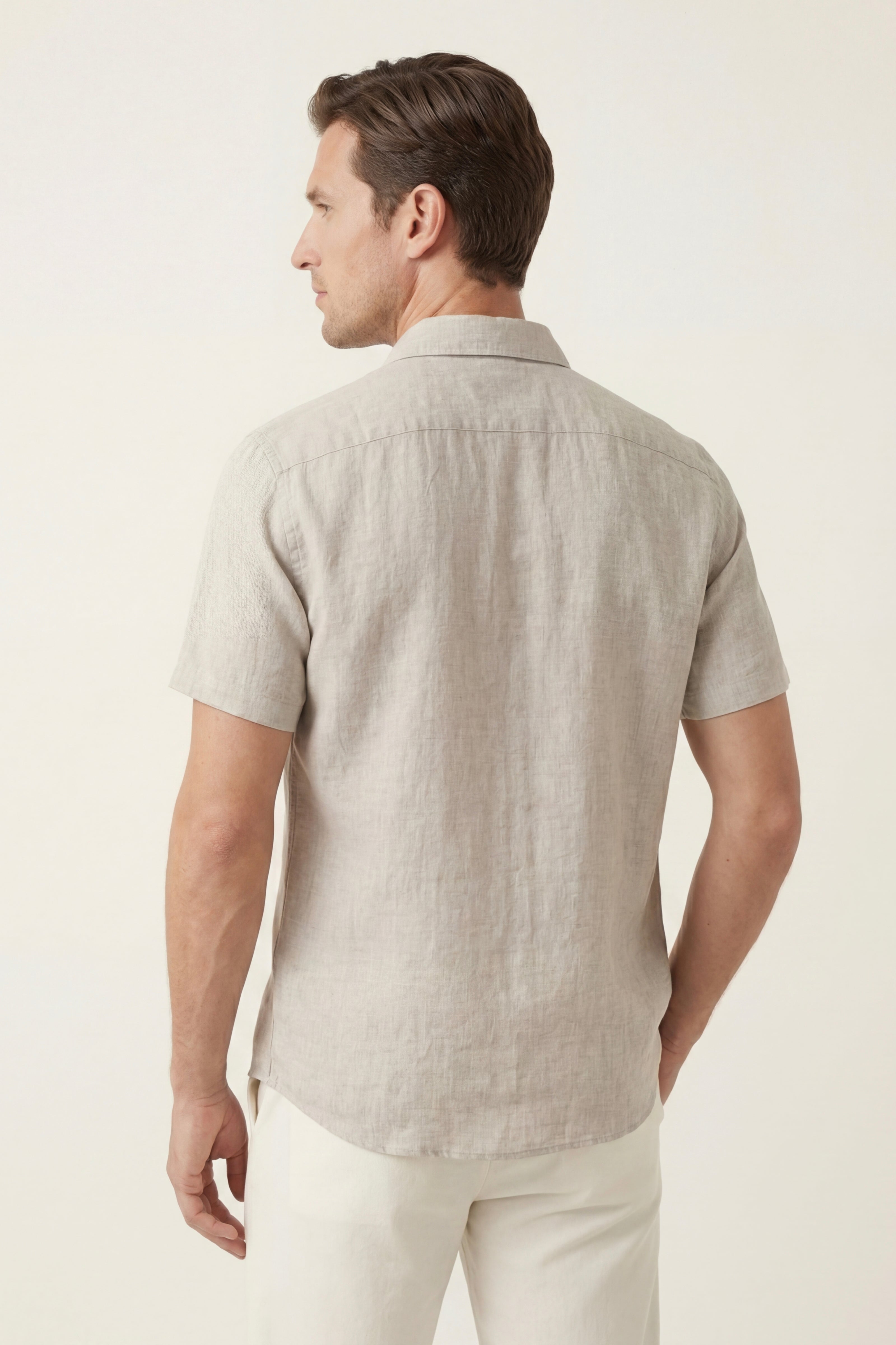 Camicia A Maniche Corte Vicenza In Lino Beige