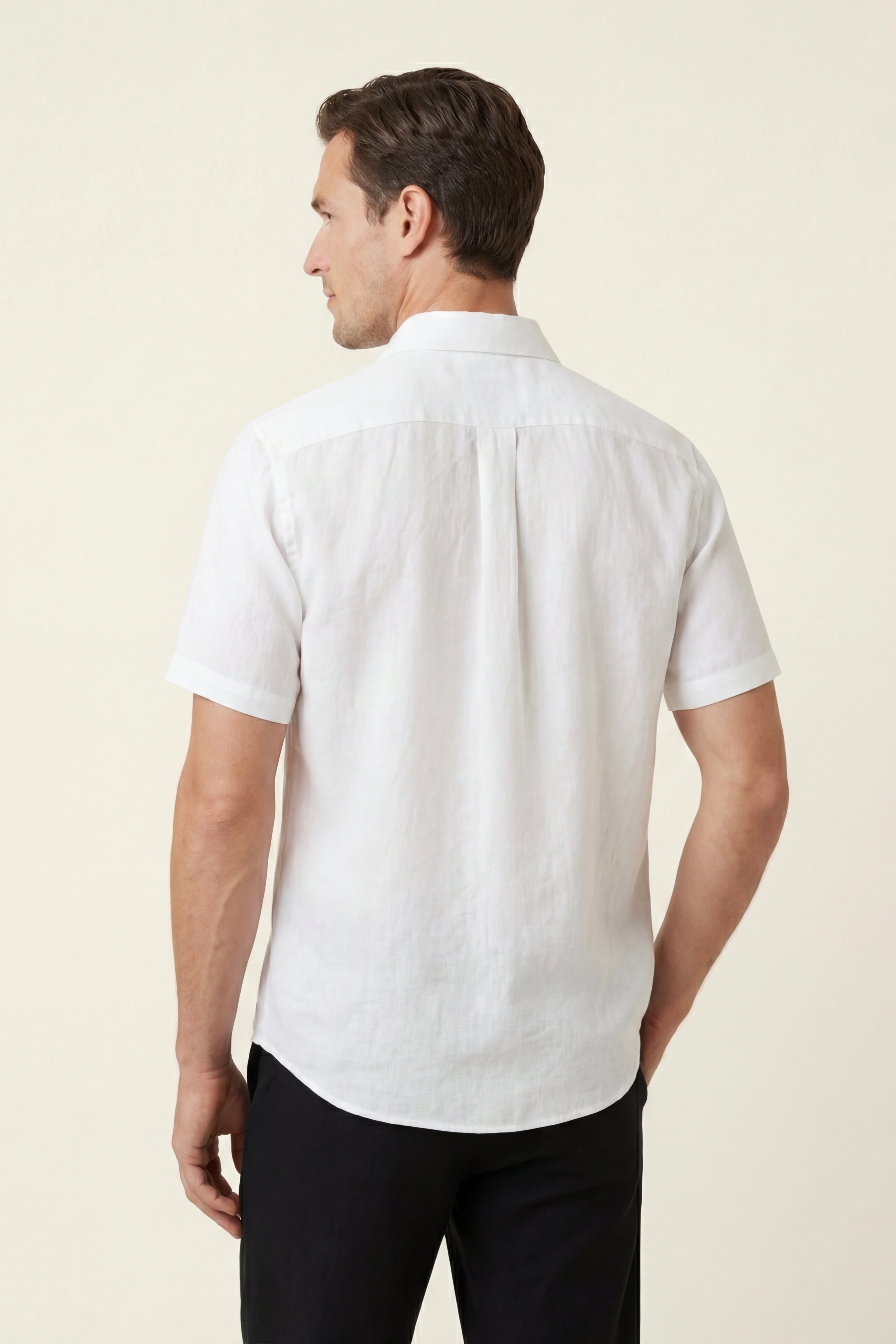 Camicia a maniche corte Vicenza in lino, colore bianco