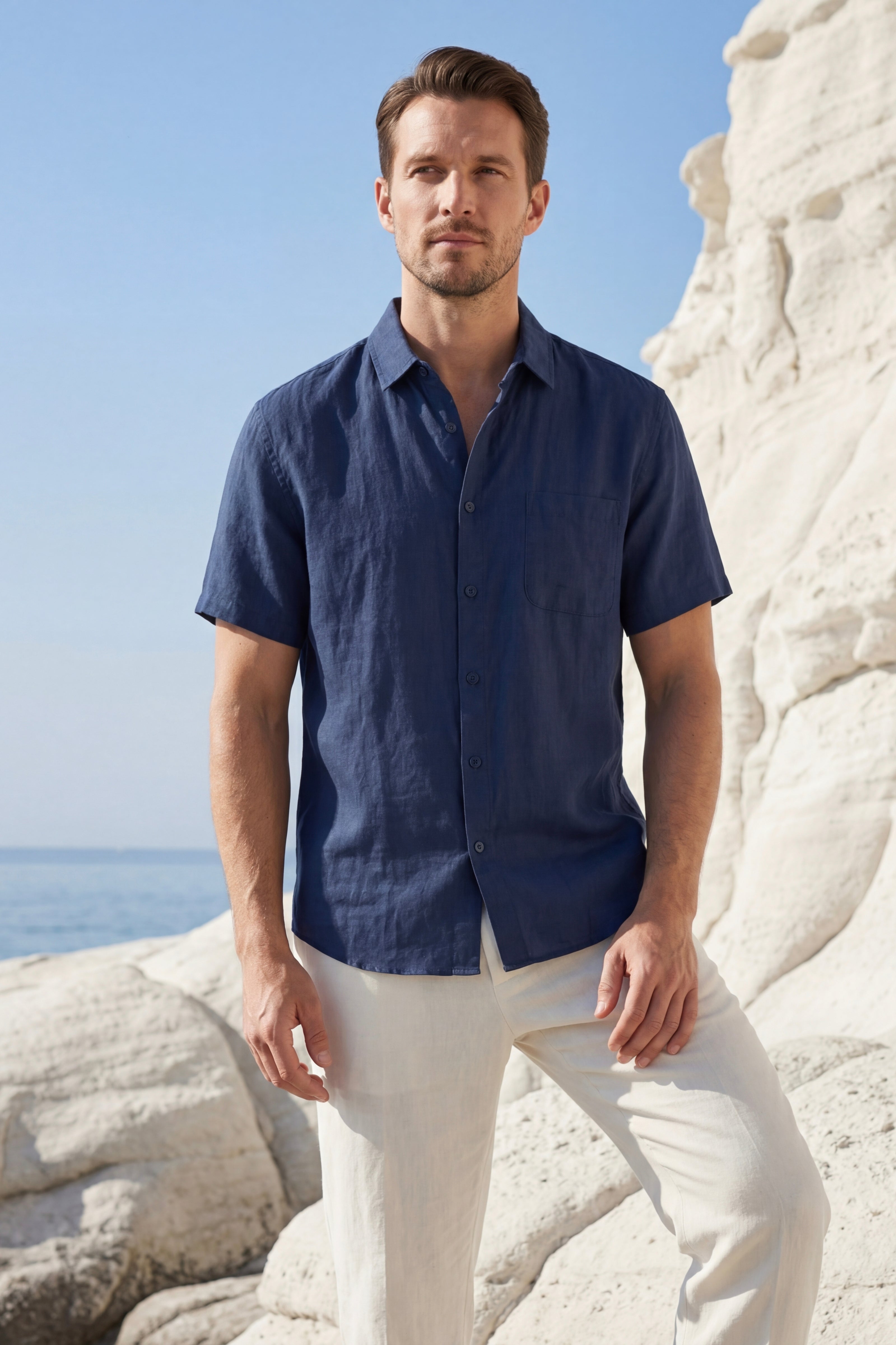 Camicia in Lino a Maniche Corte Vicenza Blu