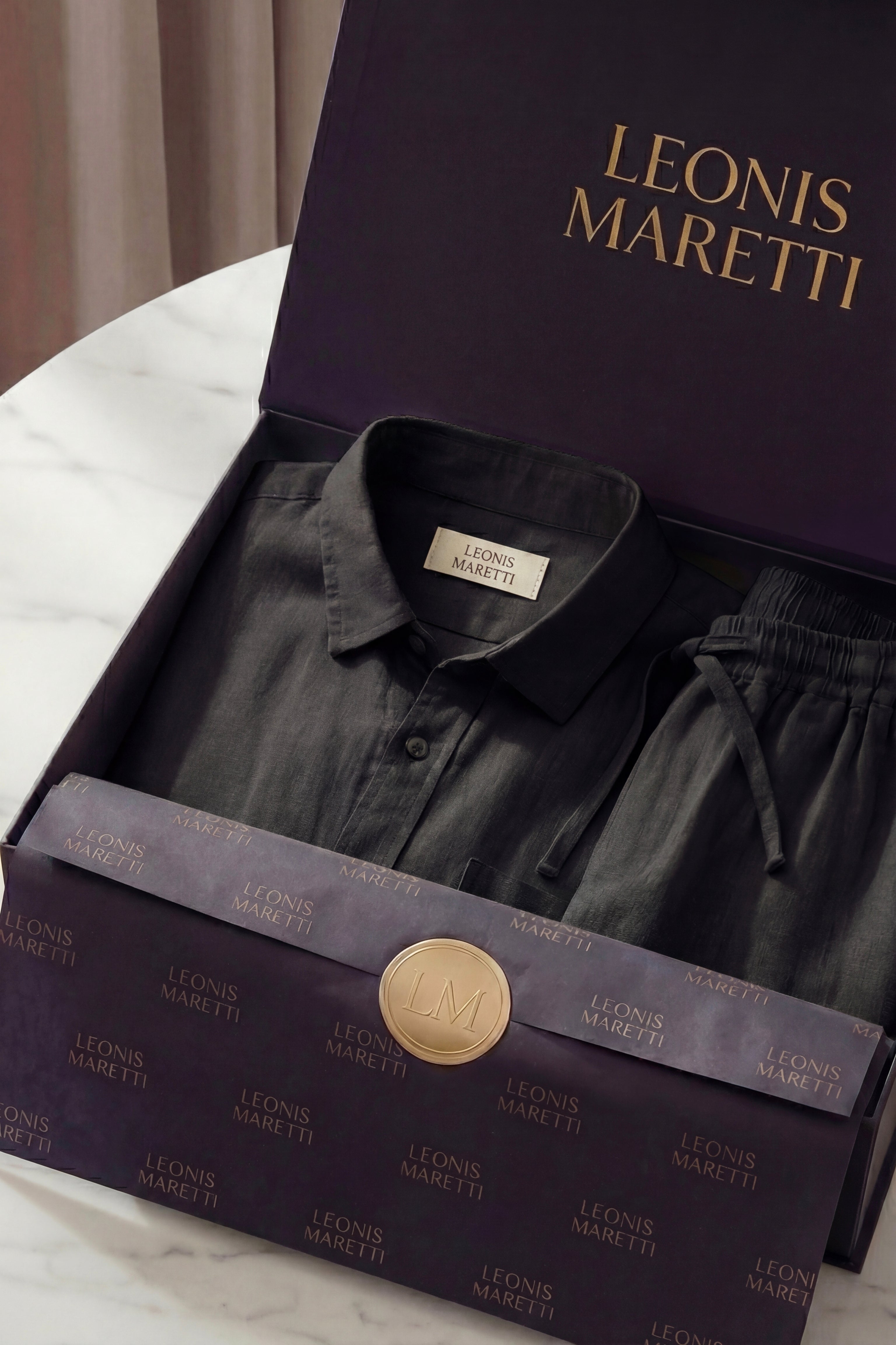 Camicia e pantaloncini in lino Verona neri