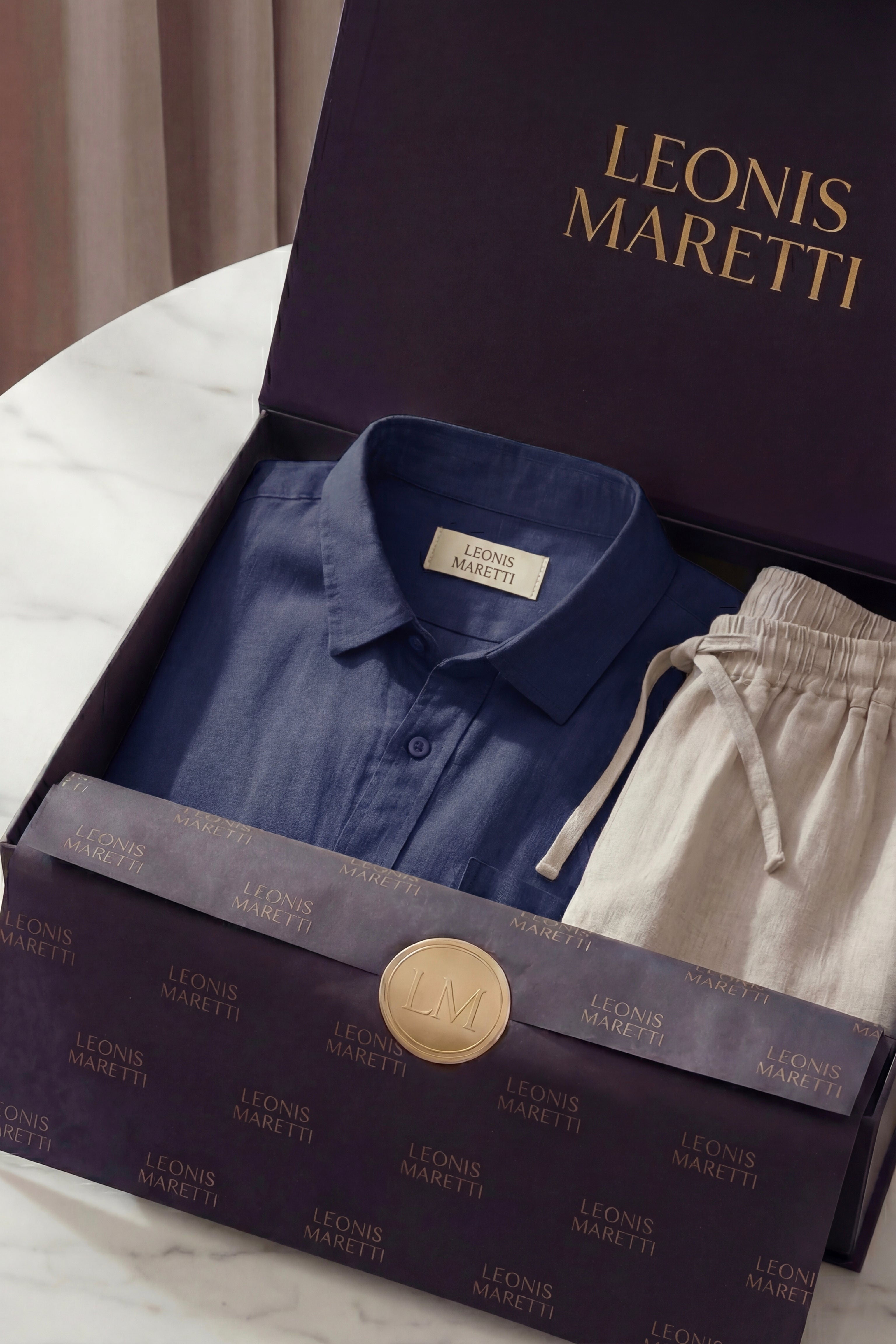 Camicia e pantaloncini in lino Verona Navy/Beige