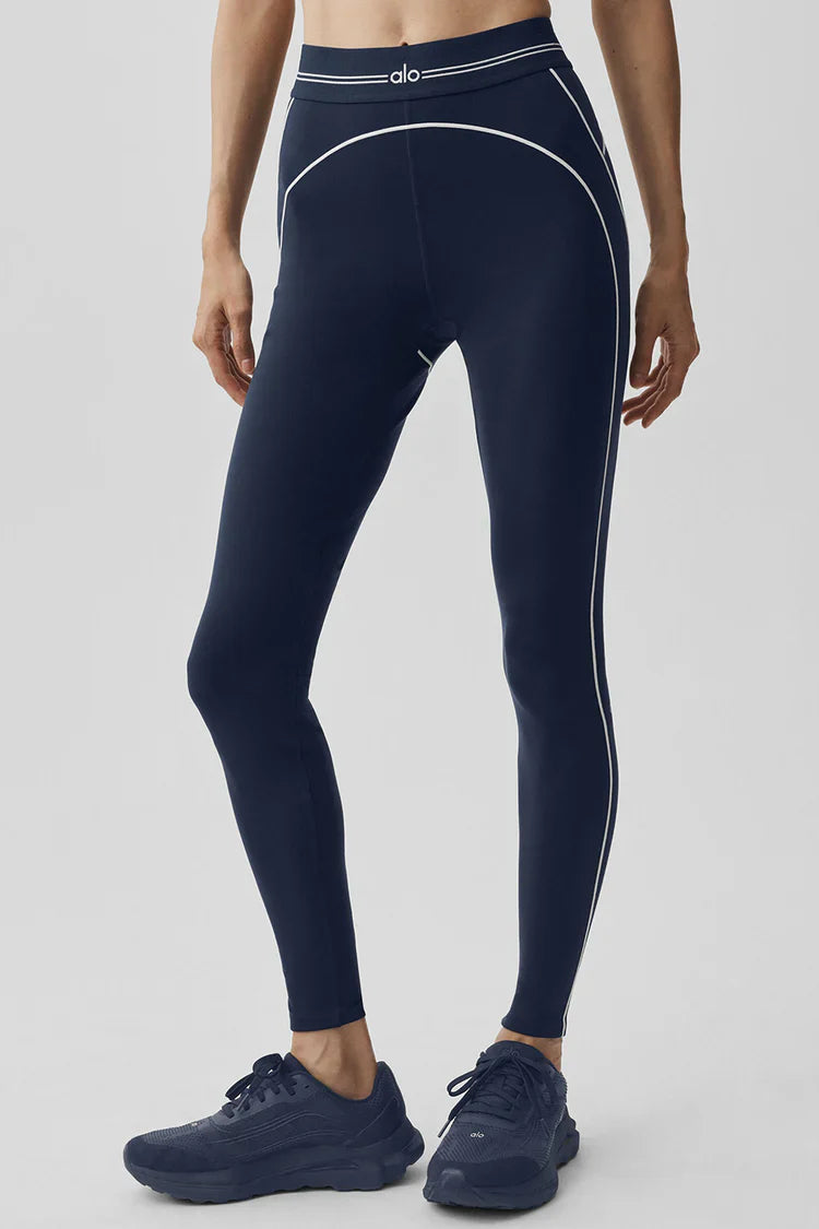 High-waisted jumpsuit with heart-shaped effect and navy blue airbrush print